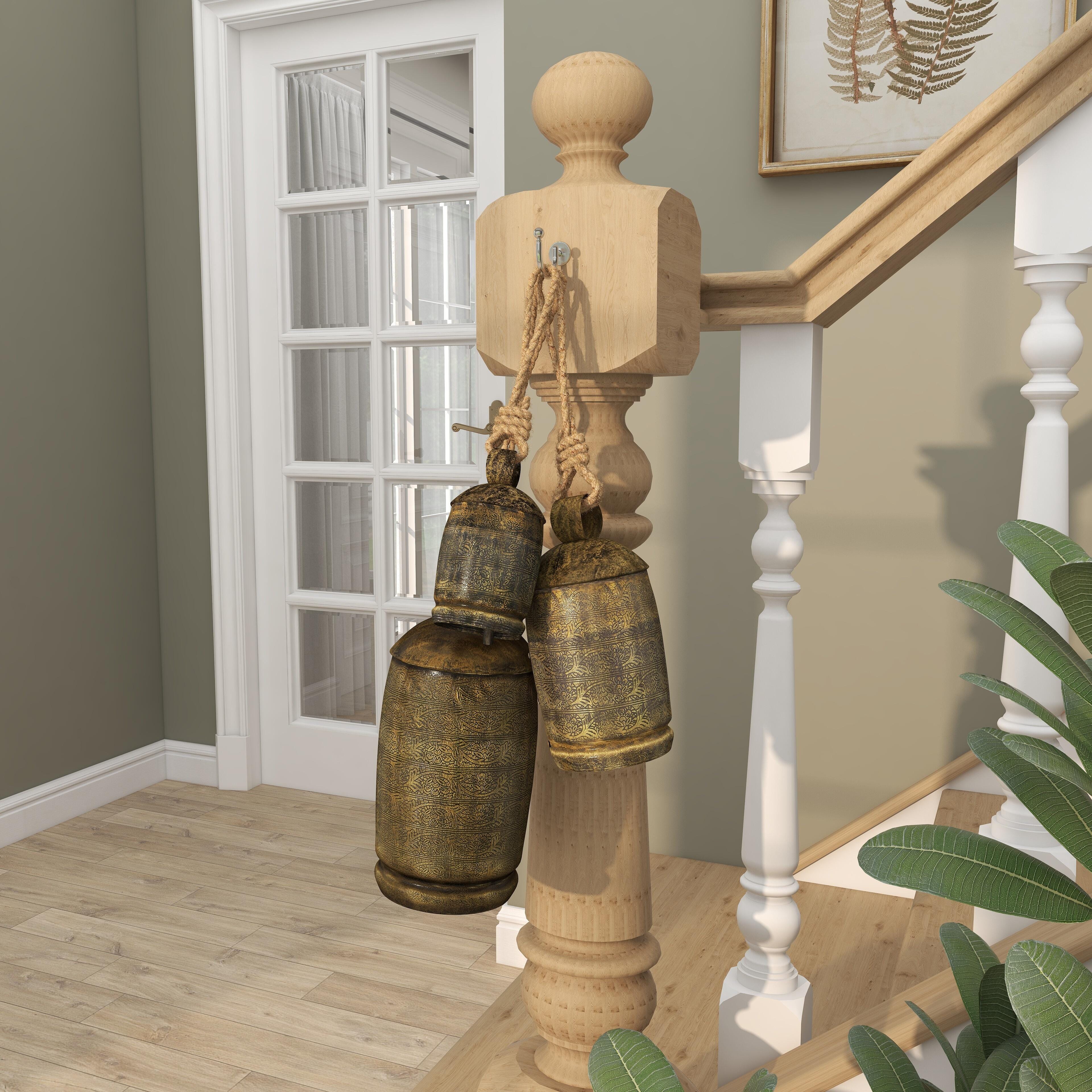 Bayberry Lane Cow Bells with Hanging Rope Set of 3, Bronze, large