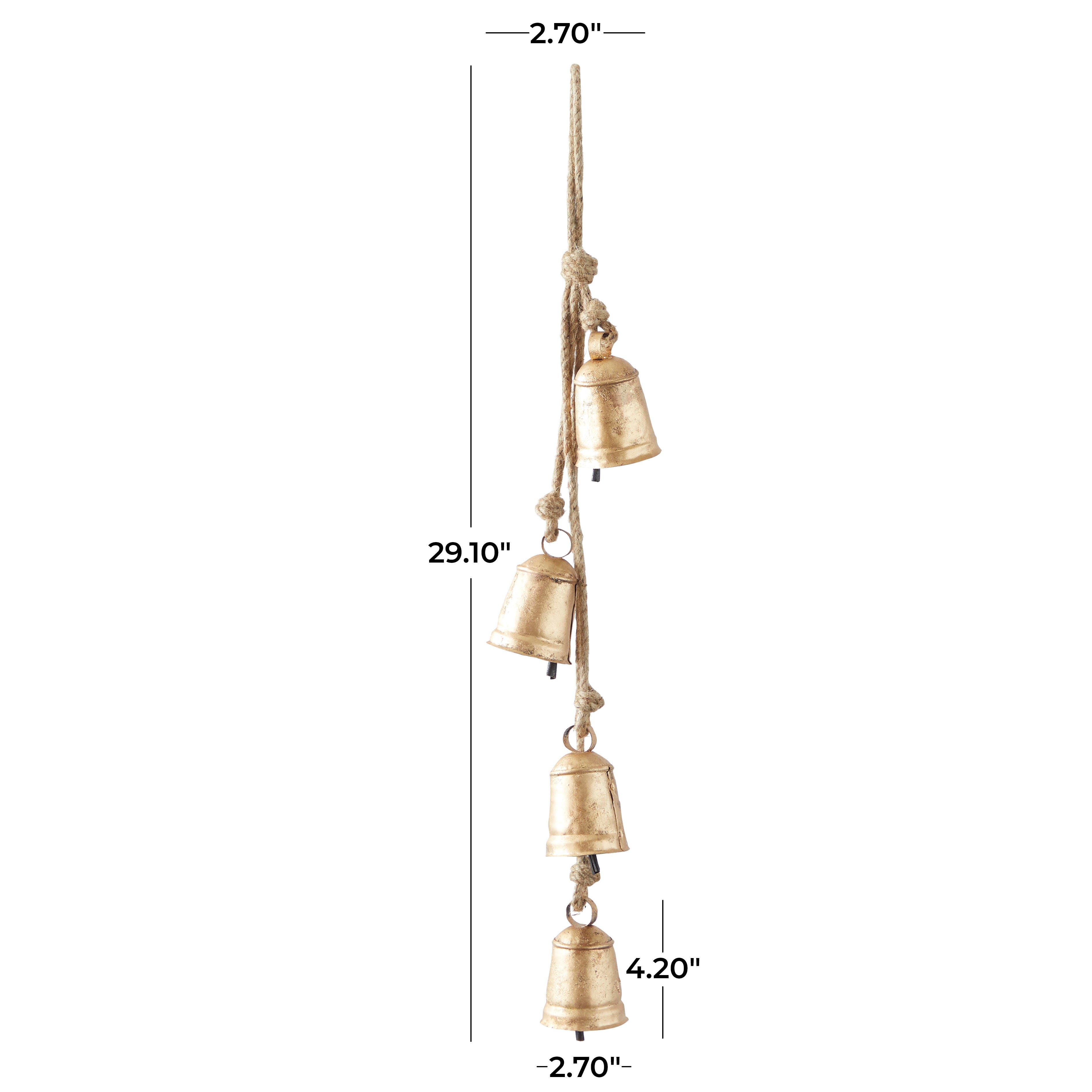 Bayberry Lane Tibetan 4 Cow Bells on Hanging Rope, Gold, large