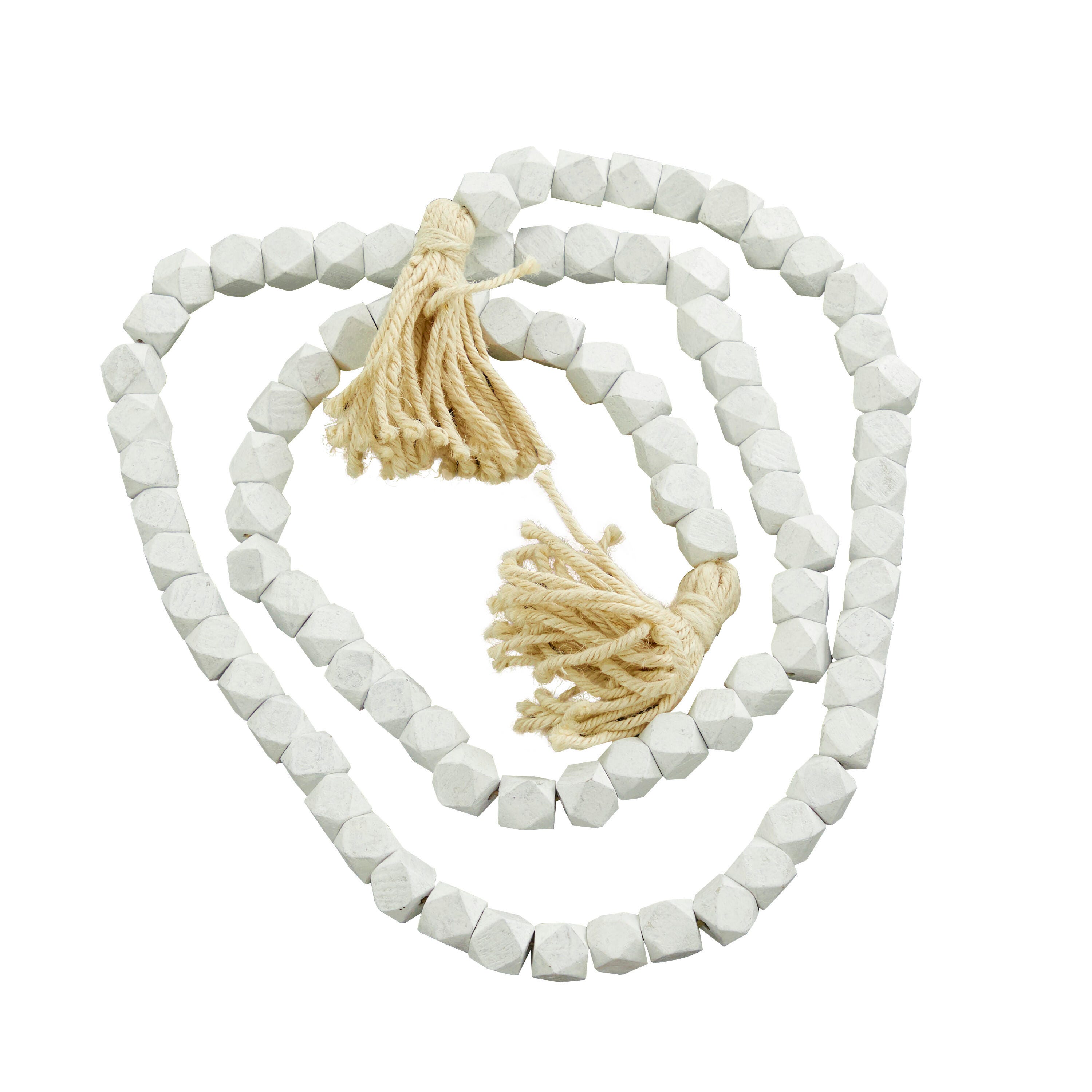 Bayberry Lane Carved Garland with Tassel, White, large