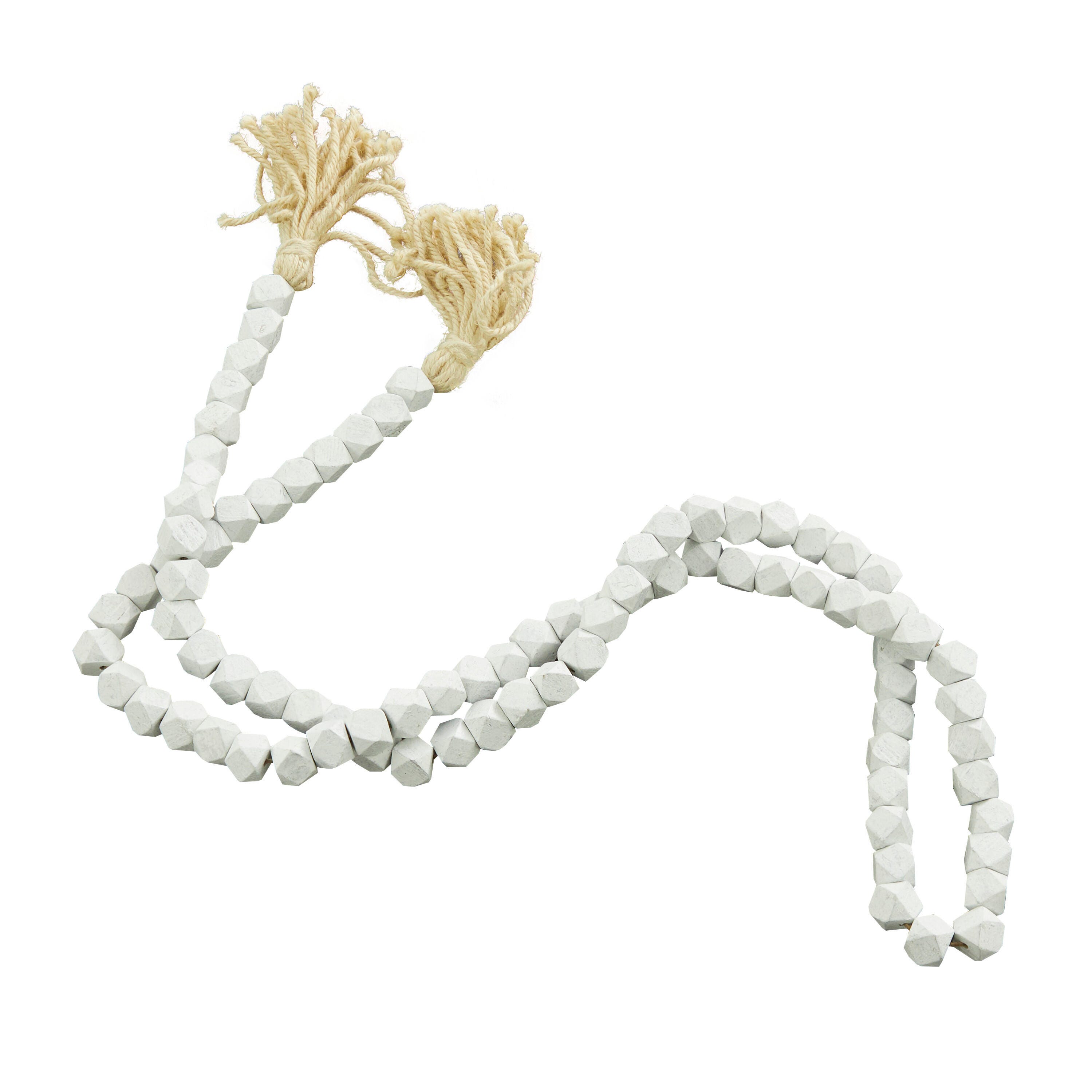Bayberry Lane Carved Garland with Tassel, White, large