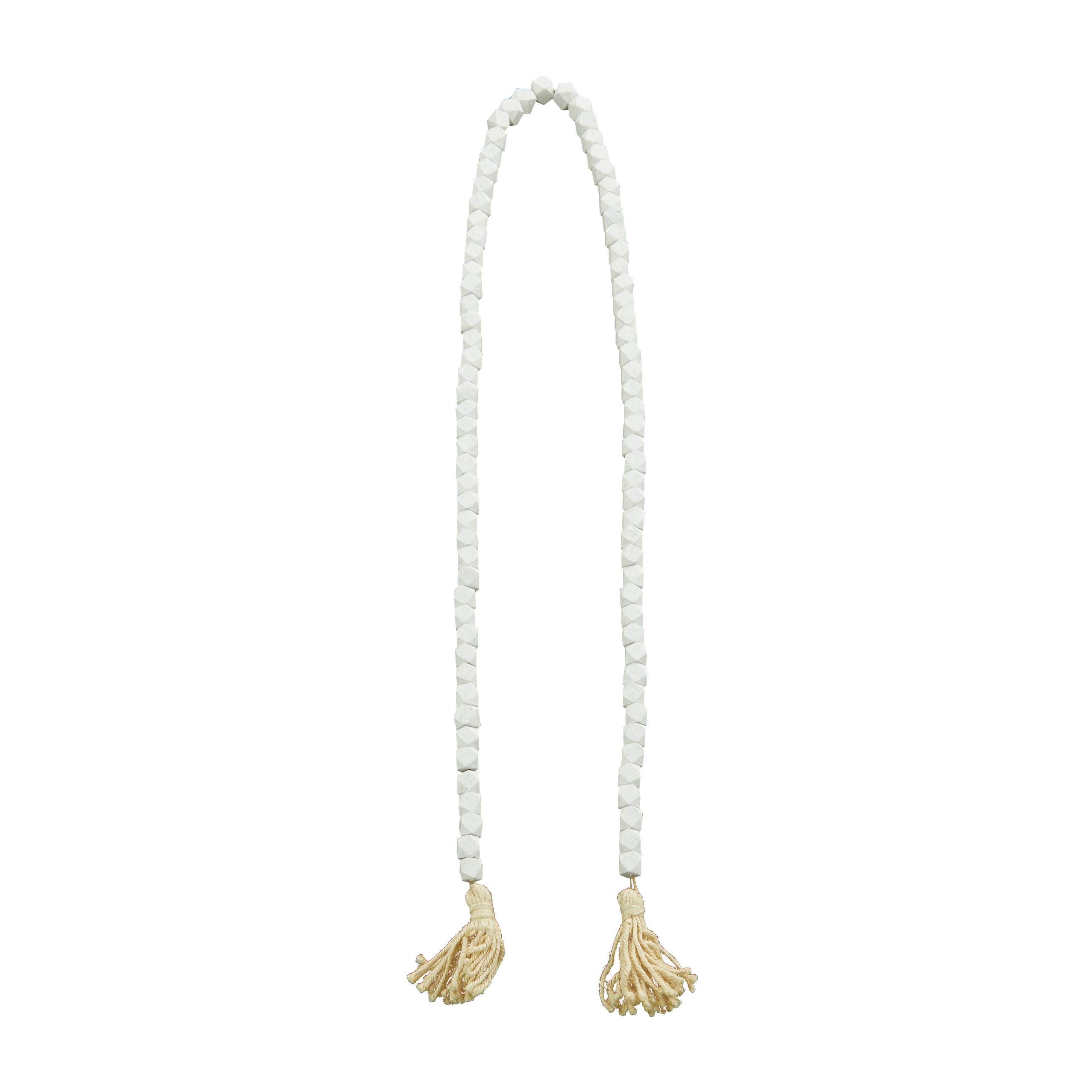 Bayberry Lane Carved Garland with Tassel, White, large