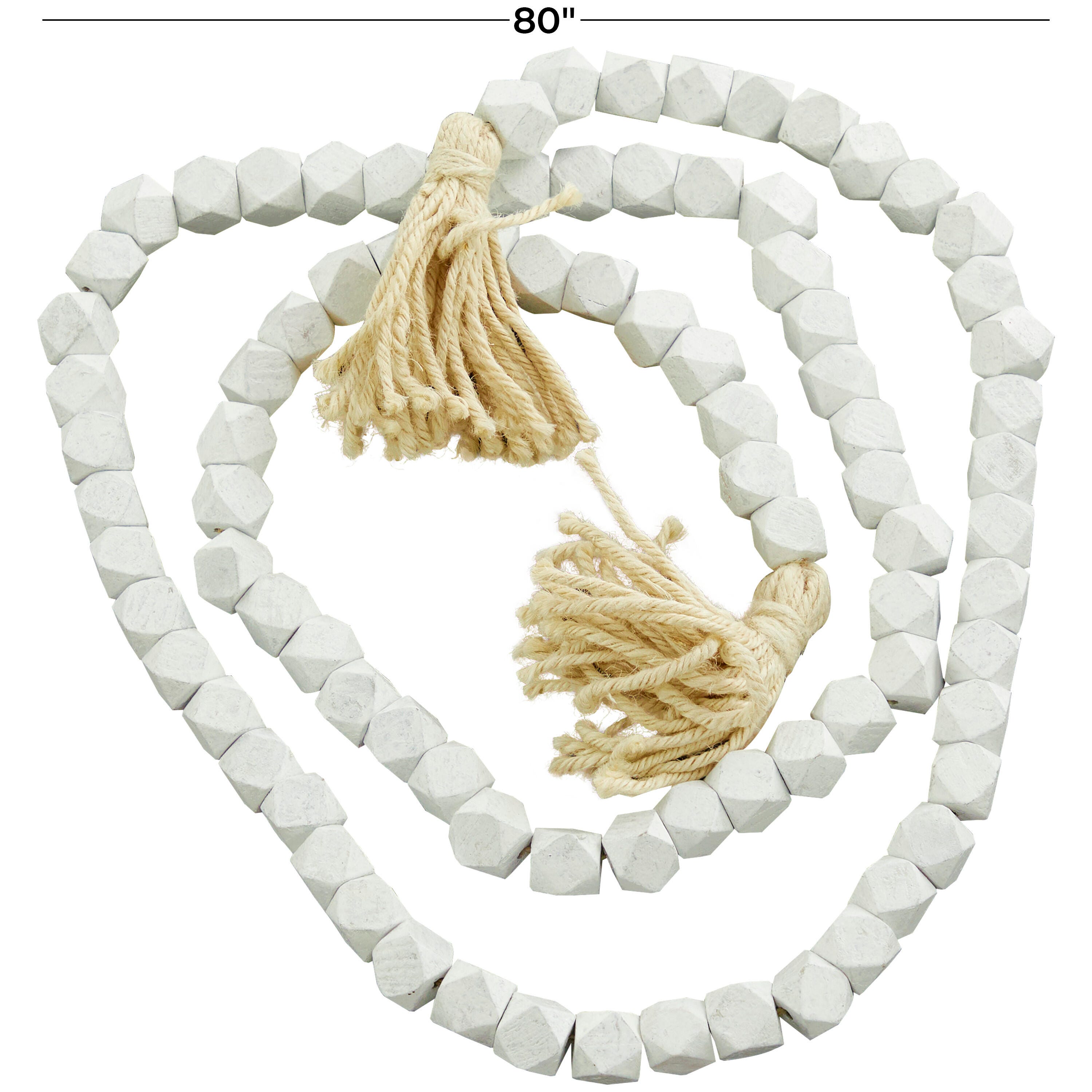 Bayberry Lane Carved Garland with Tassel, White, large