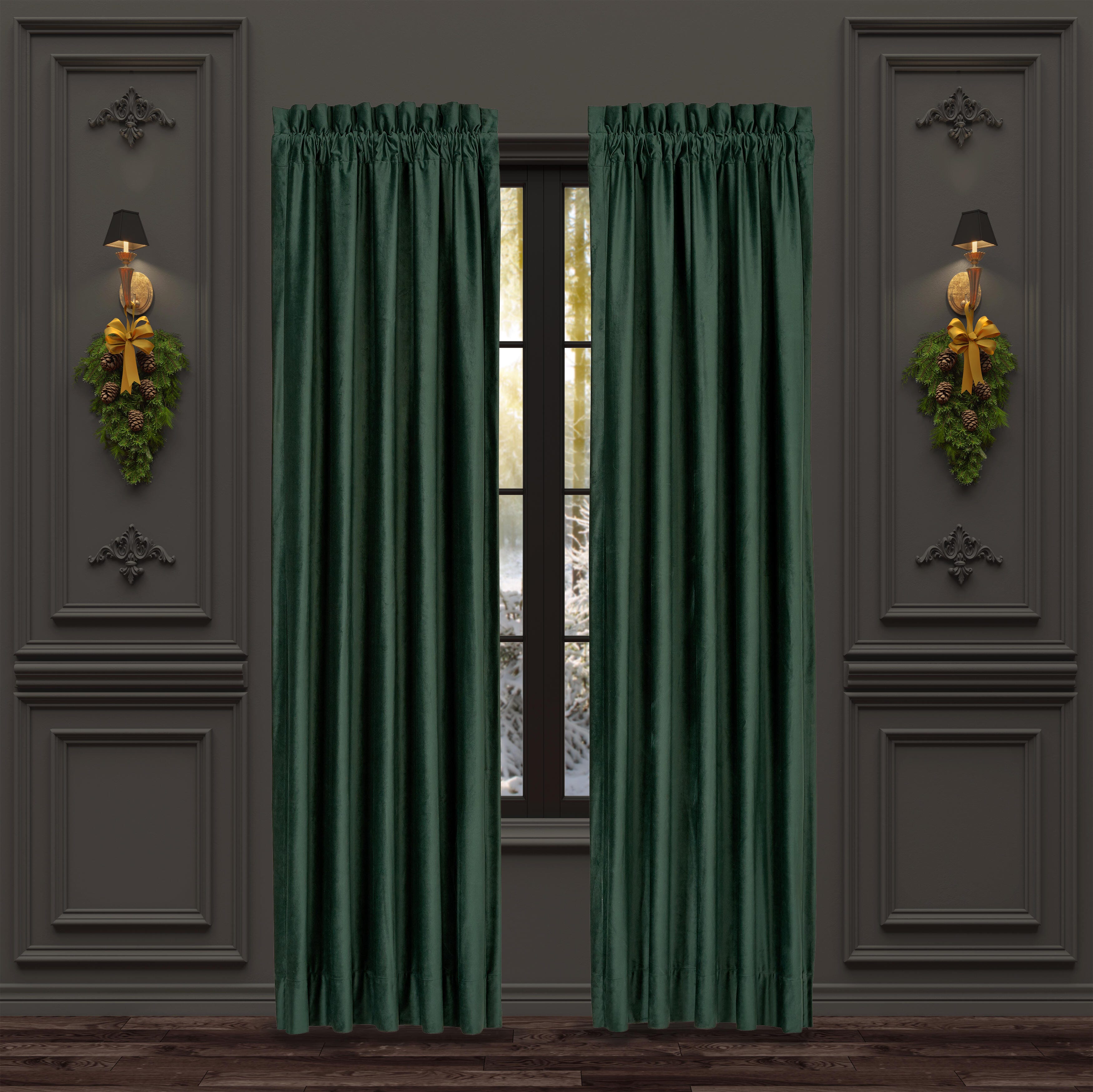 J. Queen New York Noelle Evergreen 84" Window Panel Pair, Evergreen, large