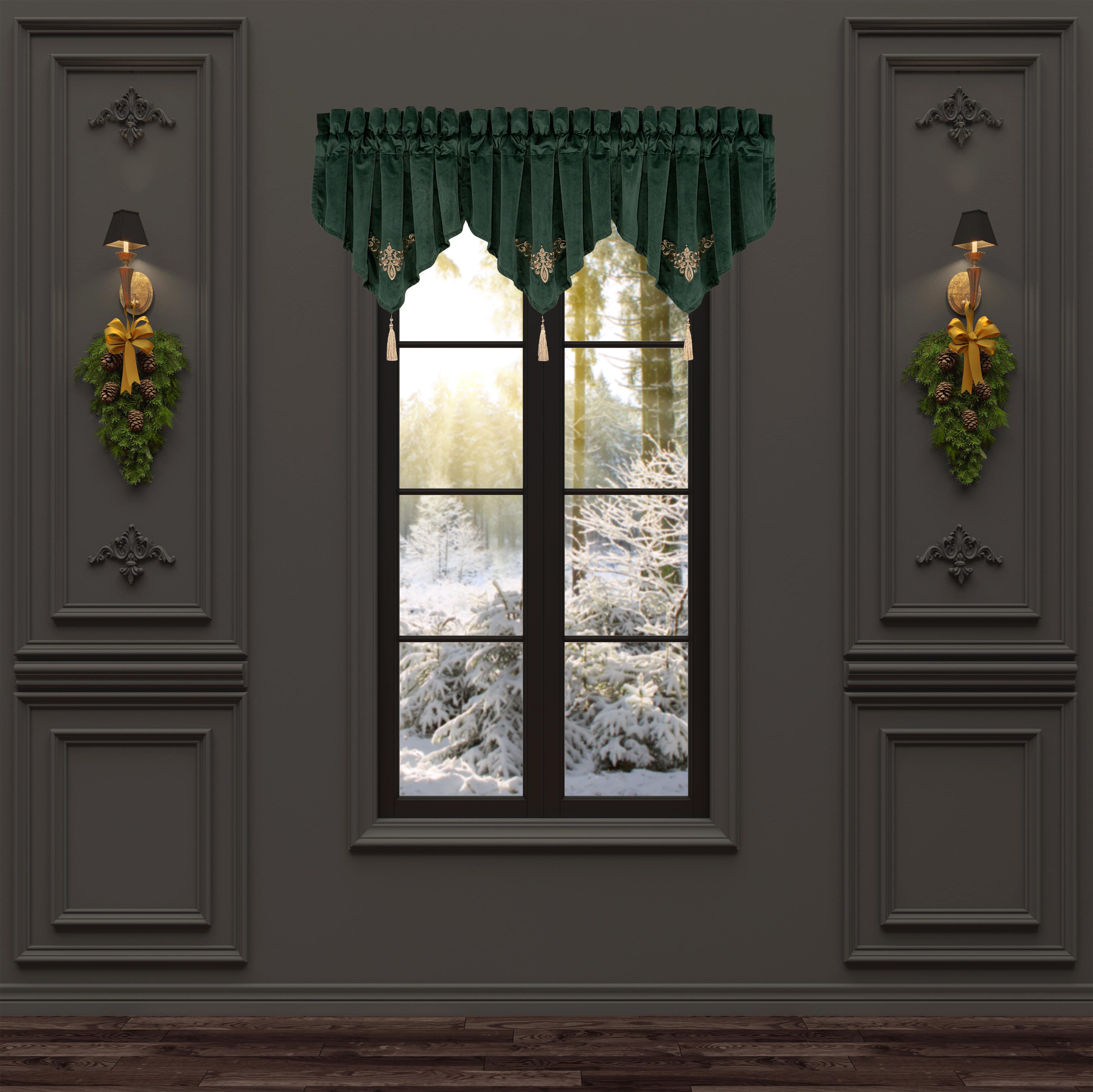 J. Queen New York Noelle Evergreen Window Ascot Valance, Evergreen, rollover