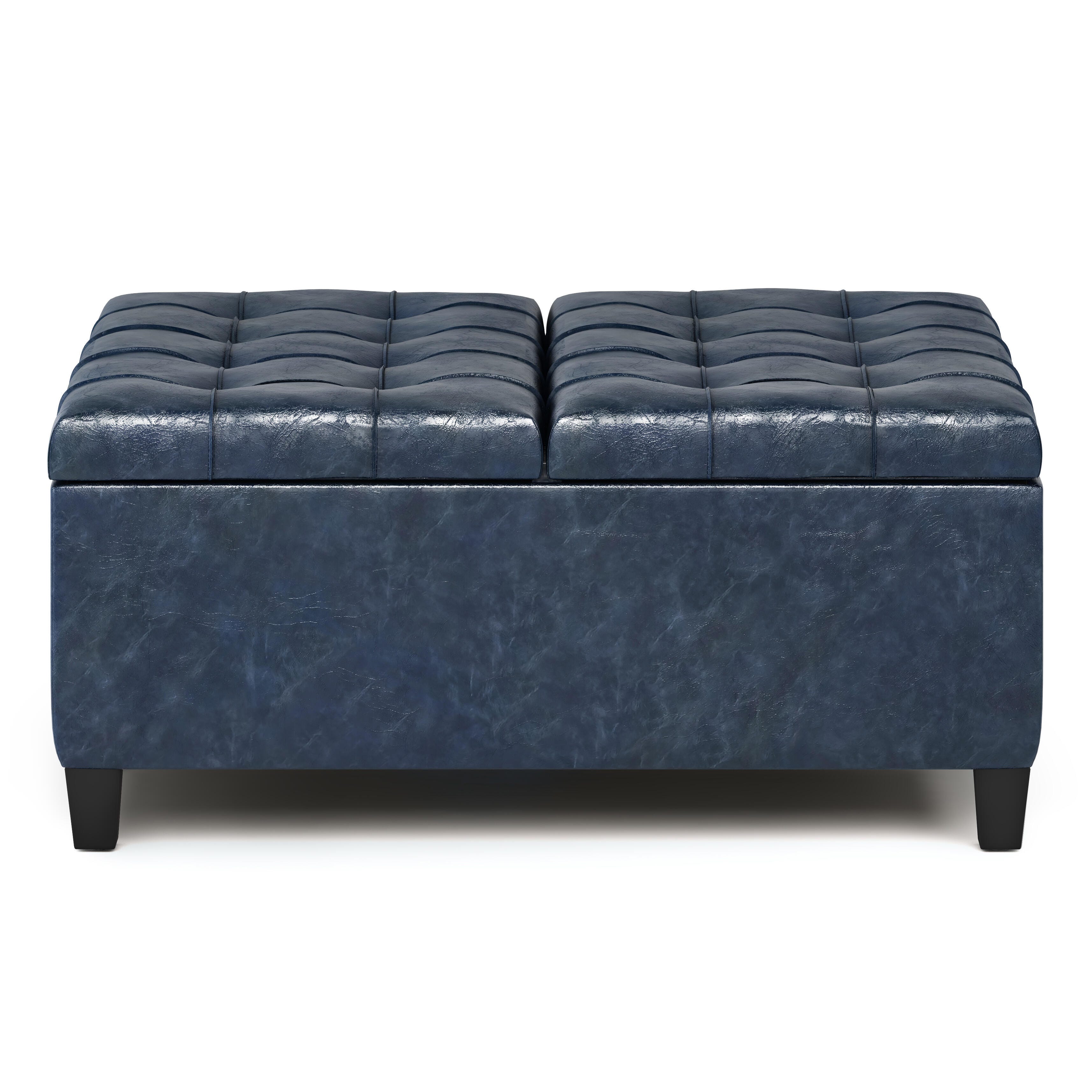 Simpli Home Harrison Coffee Table Ottoman, Denim Blue, large