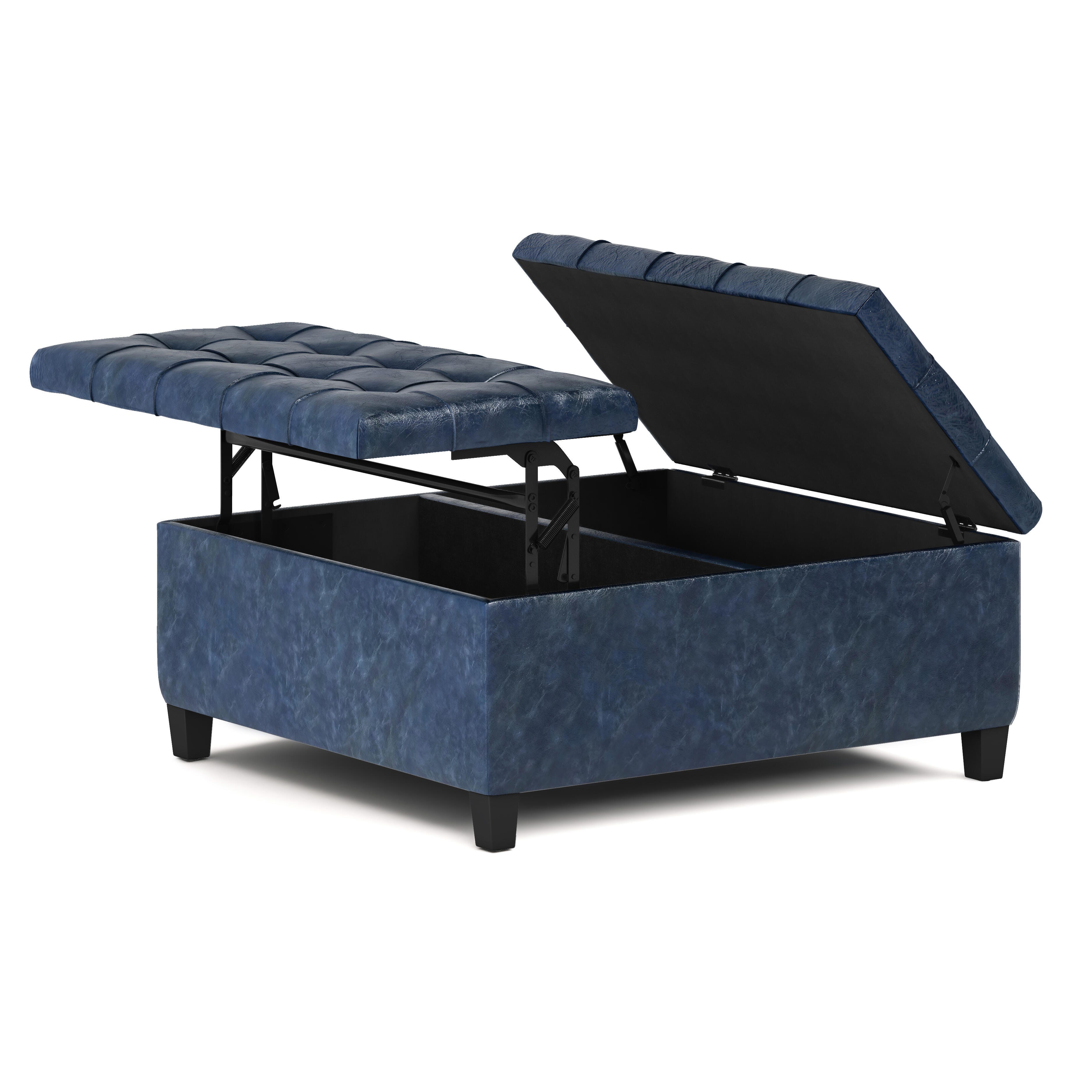 Simpli Home Harrison Coffee Table Ottoman, Denim Blue, large