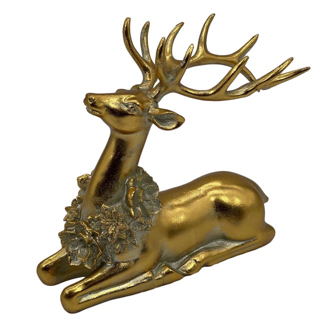 Galt International Reindeer Pointsetta Statue
