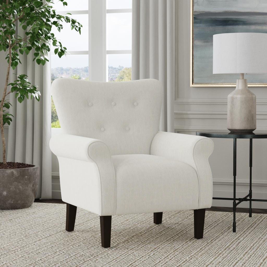 HomePop Rolled Arm Accent Chair, White, rollover