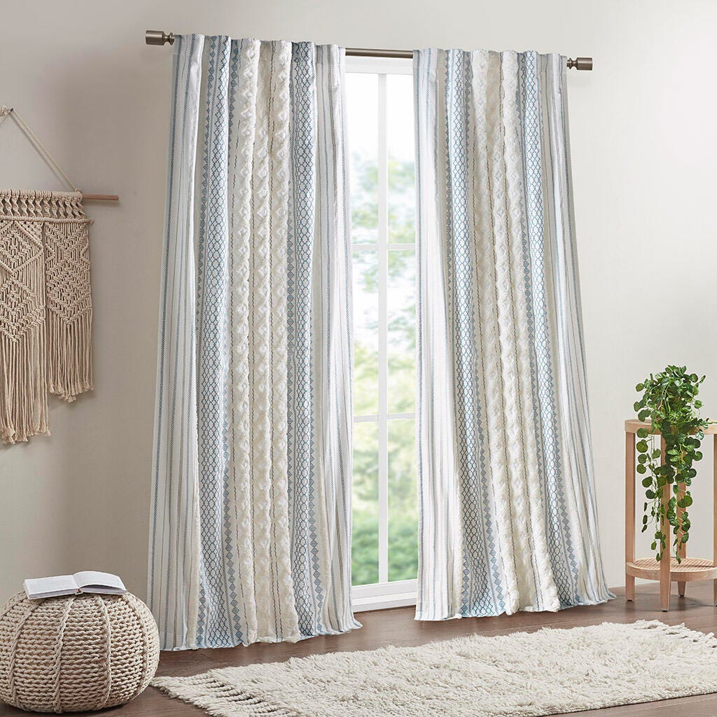 Imani Curtain Panel, White/Navy, large