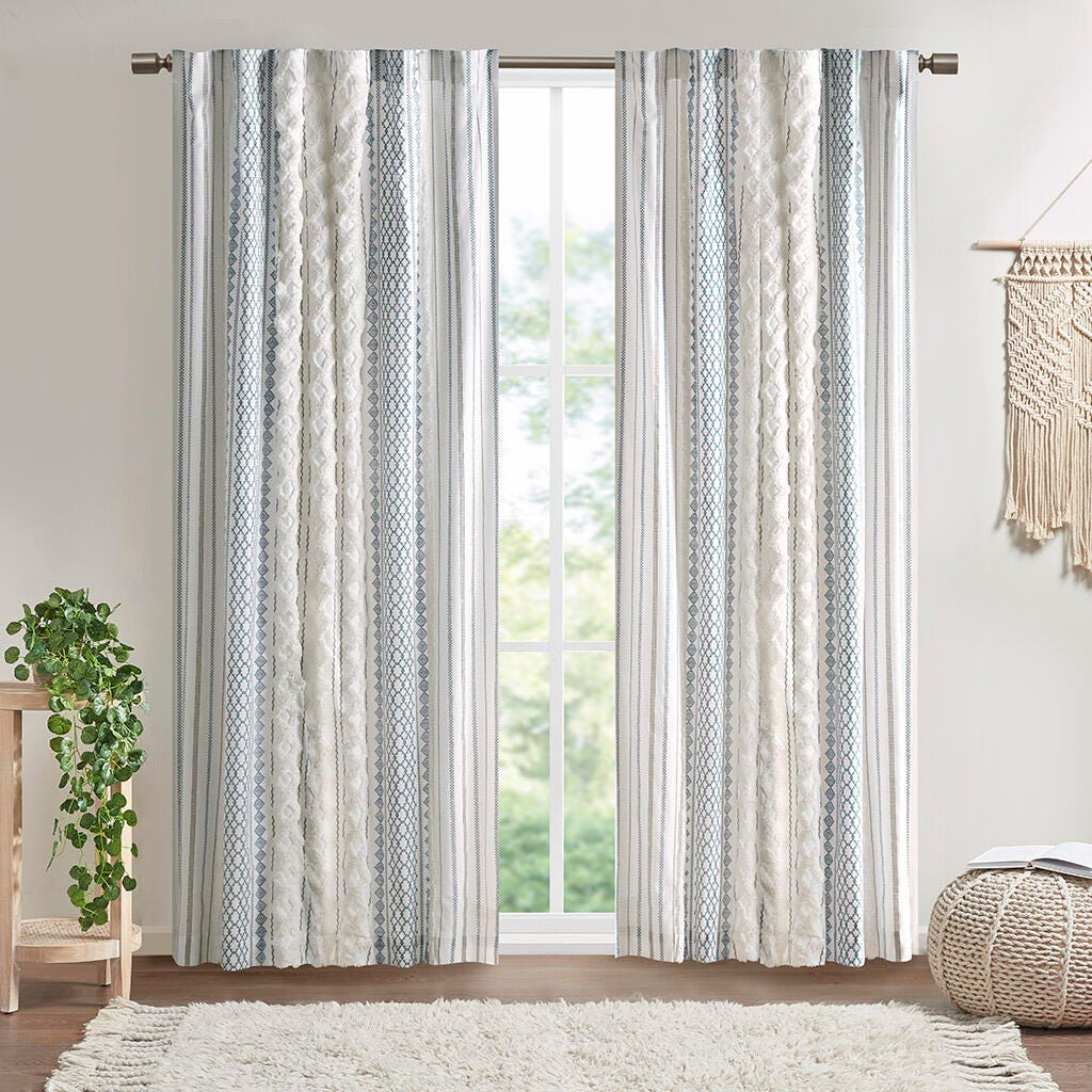 Imani Curtain Panel, White/Navy, large