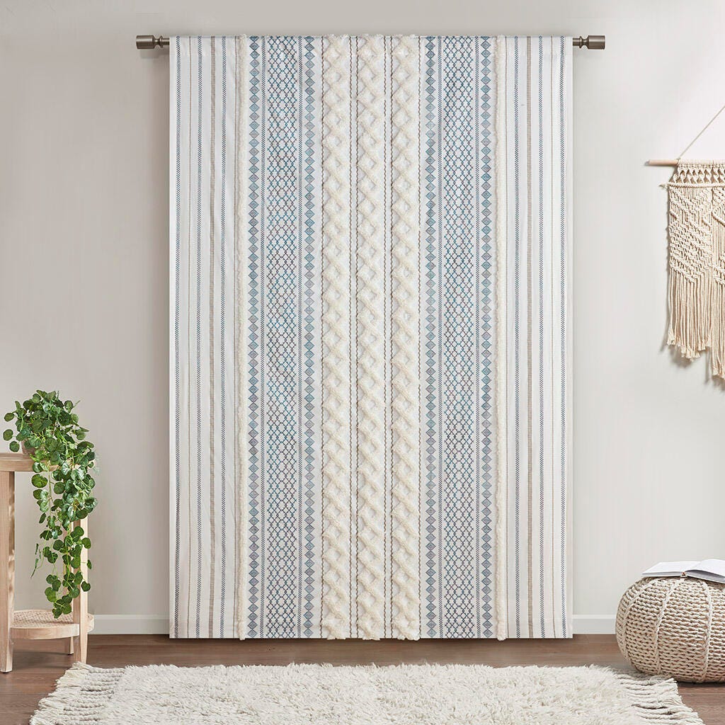 Imani Curtain Panel, White/Navy, large