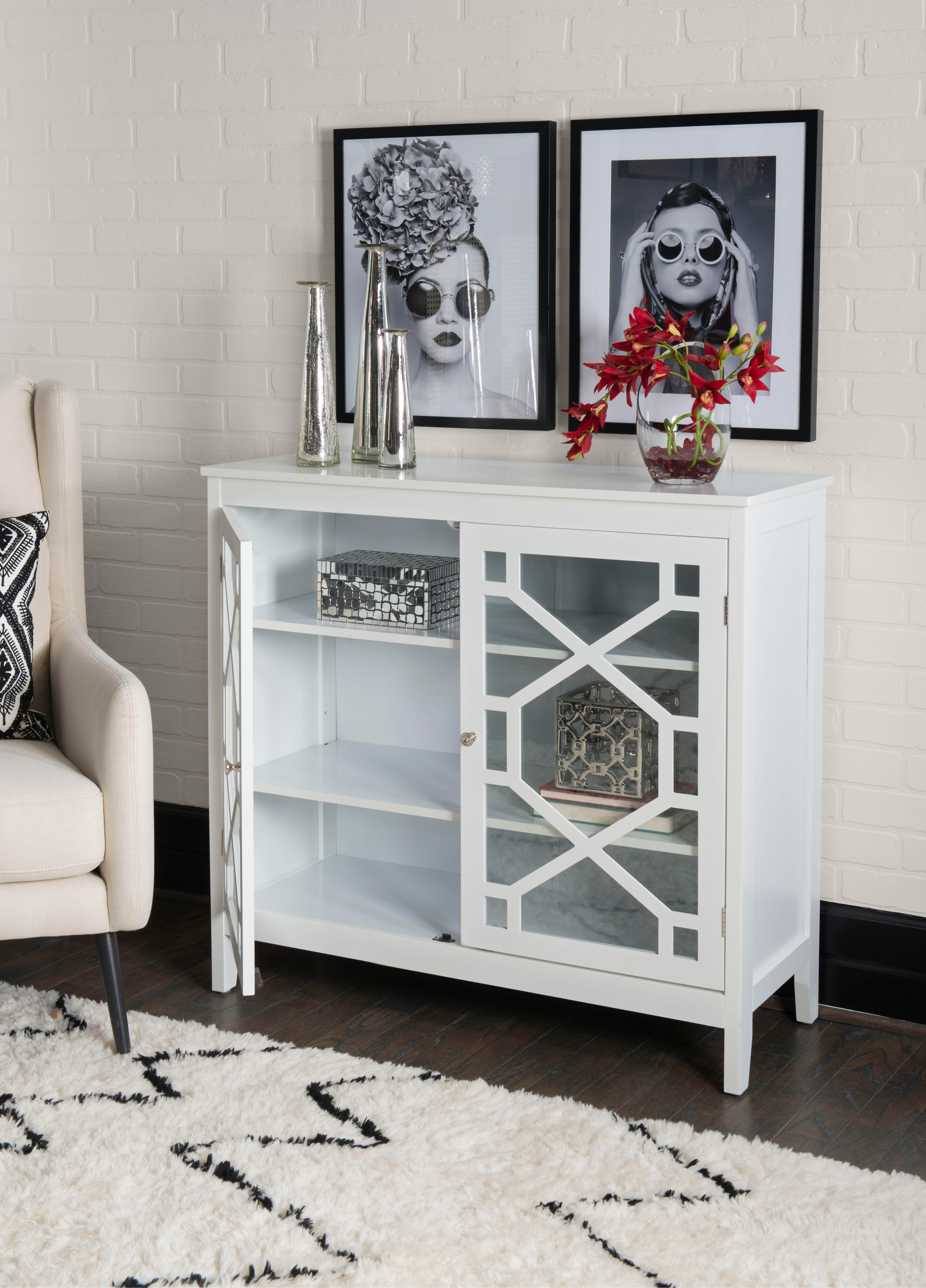 Linon Kedrick Large Cabinet, White, large