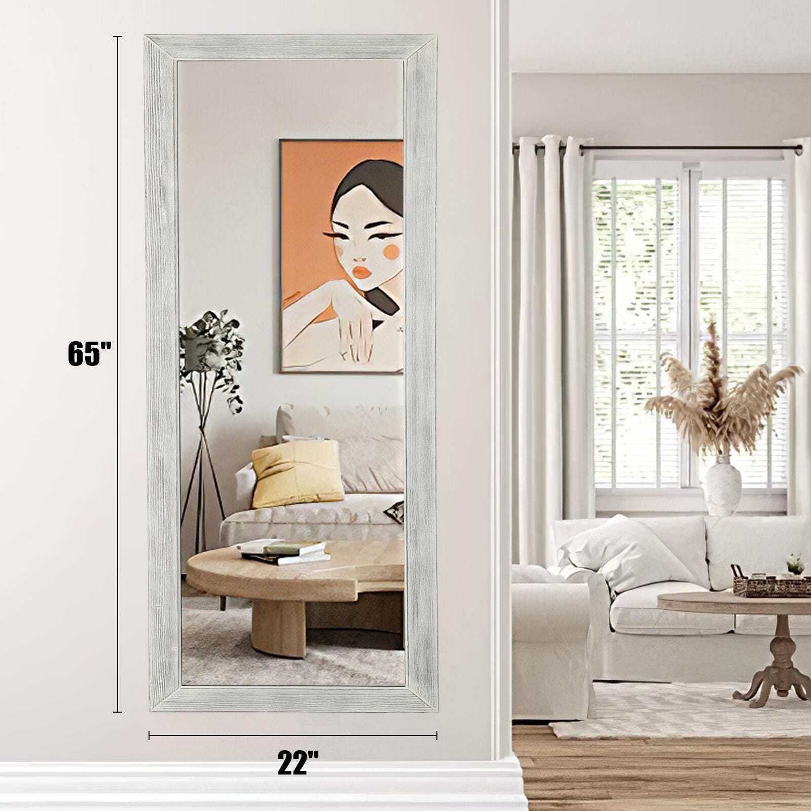 Feronia Rectangle Full Length Decorative Mirror, White, large