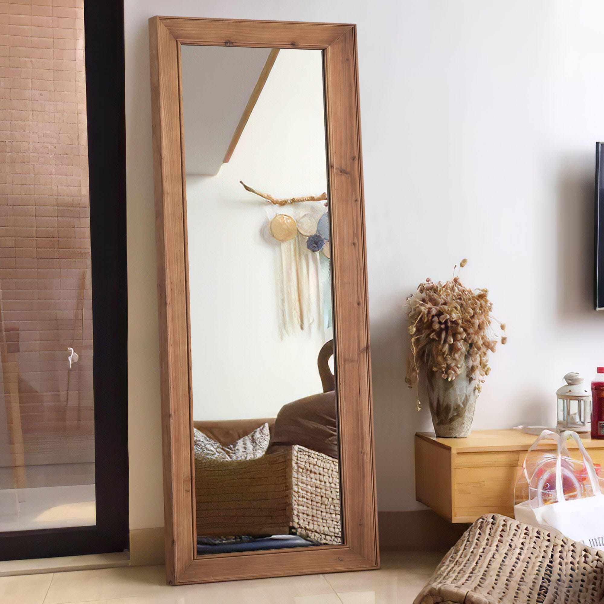 Feronia Rectangle Full Length Decorative Mirror, Wood, large