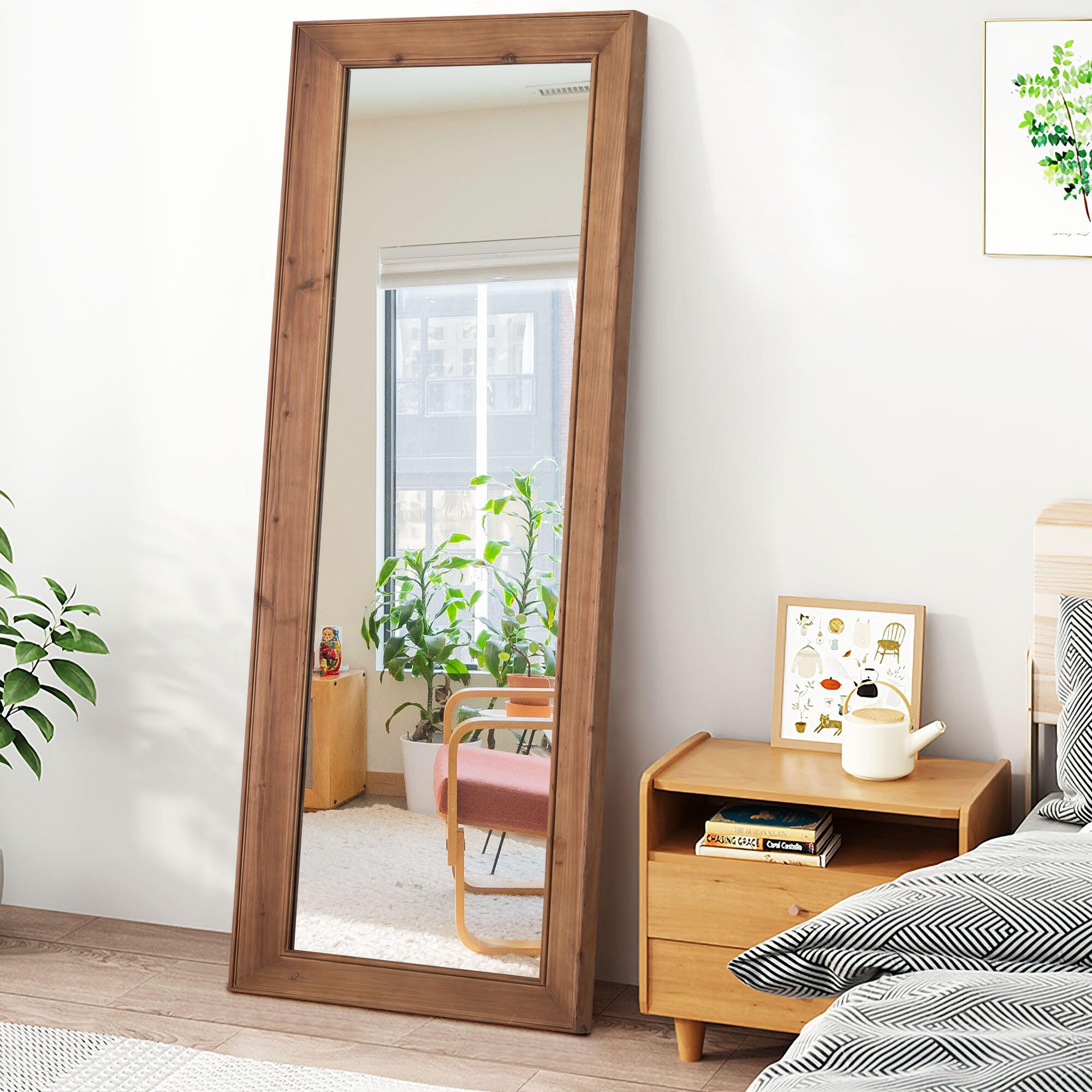 Feronia Rectangle Full Length Decorative Mirror, Wood, large