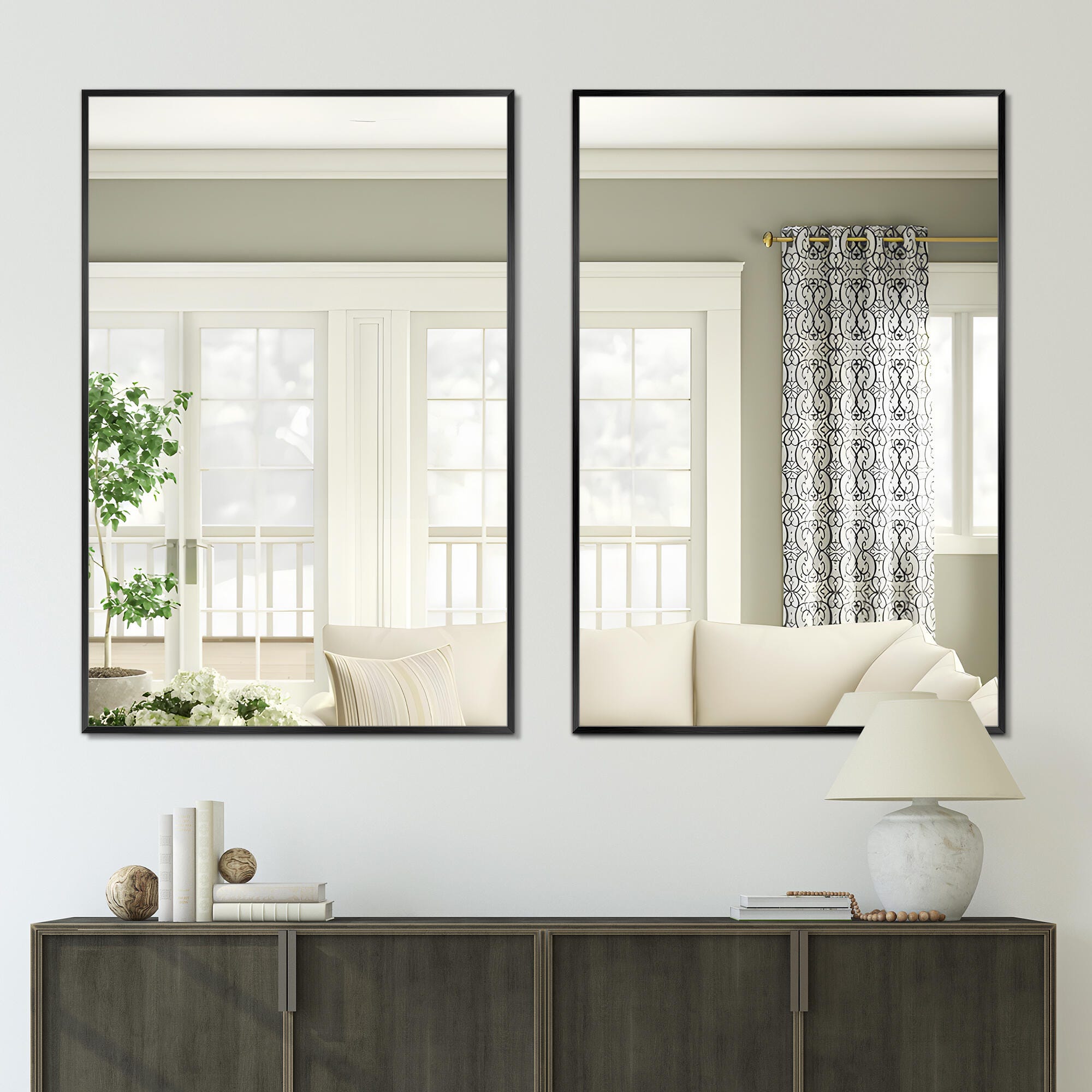 Feronia Rectangular Bathroom Wall Mirrors Set of 2, Black, large