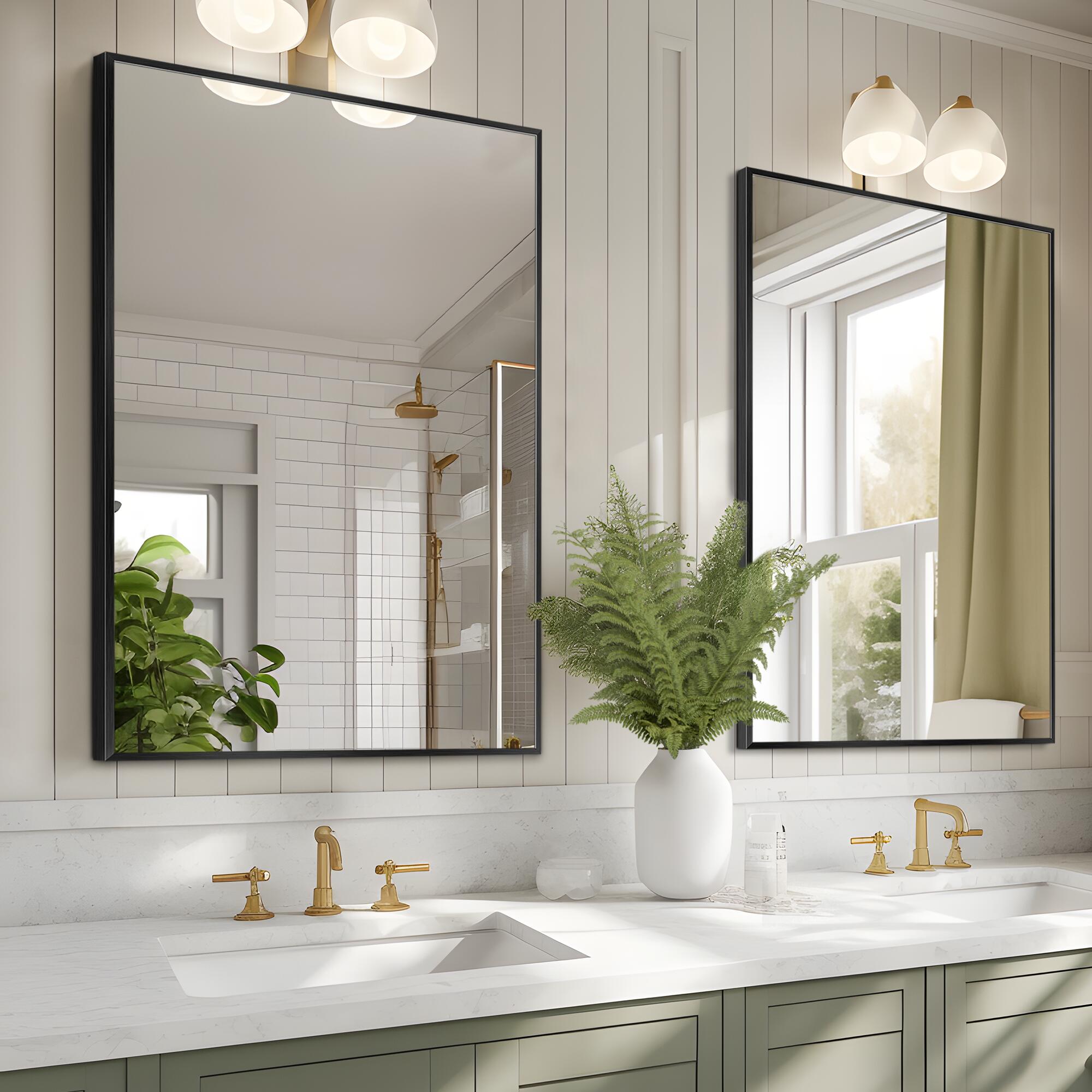 Feronia Rectangular Bathroom Wall Mirrors Set of 2, Black, large