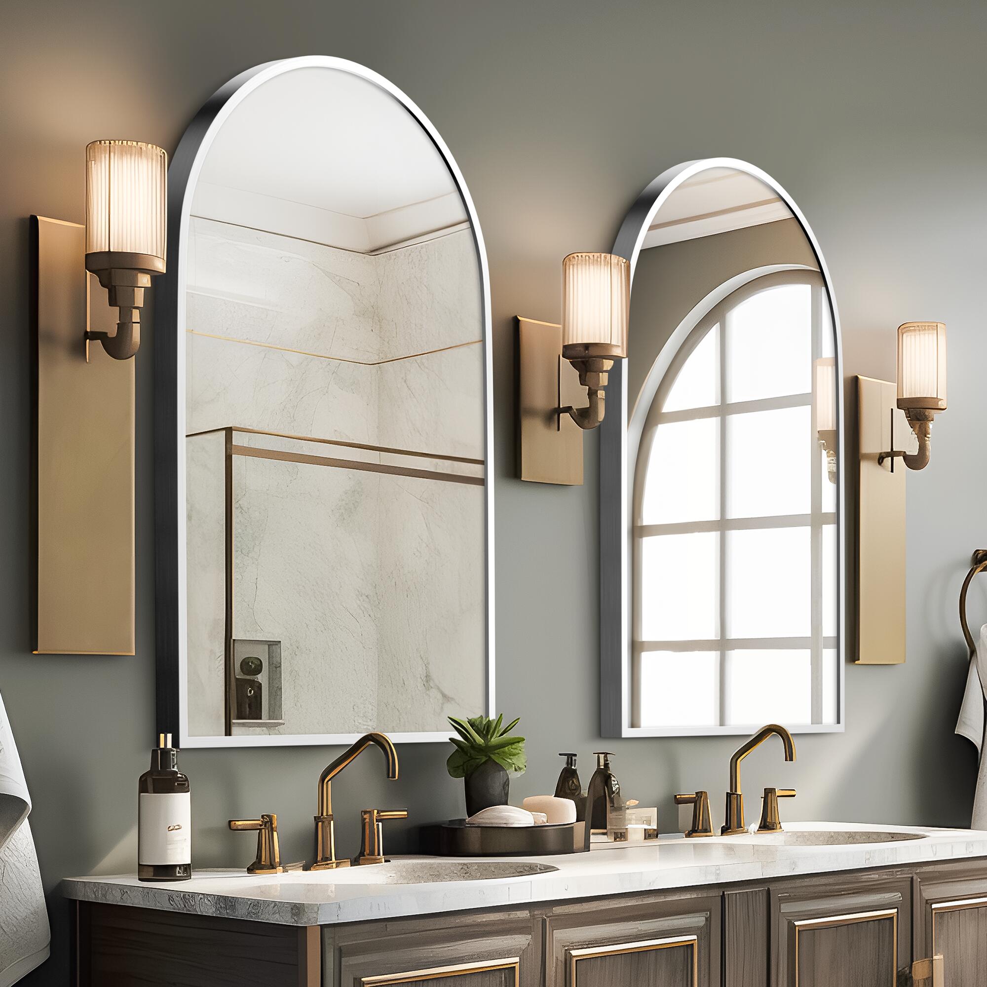 Feronia Classic Arched Bathroom Vanity Mirrors Set of 2, Silver, large