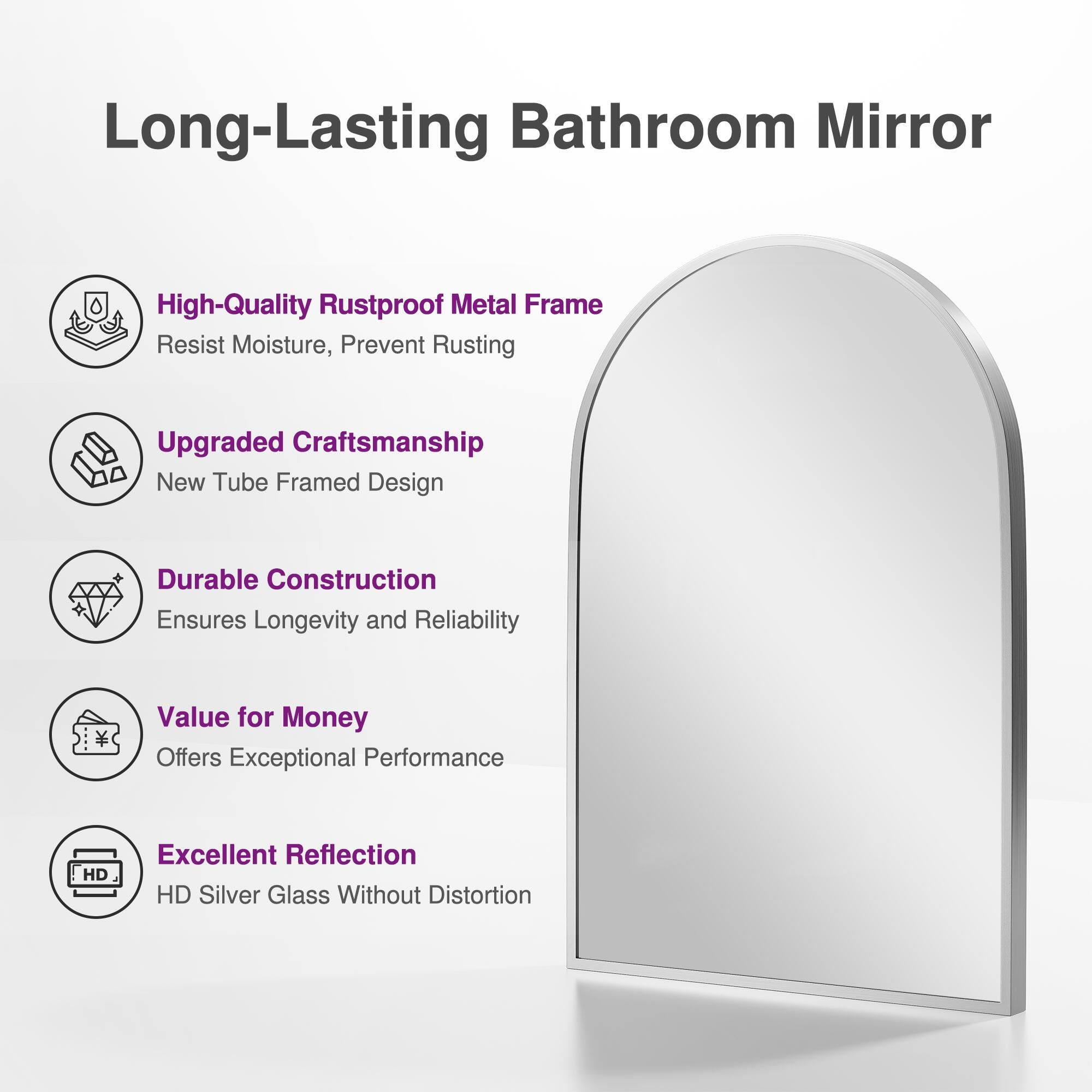 Feronia Classic Arched Bathroom Vanity Mirrors Set of 2, Silver, large