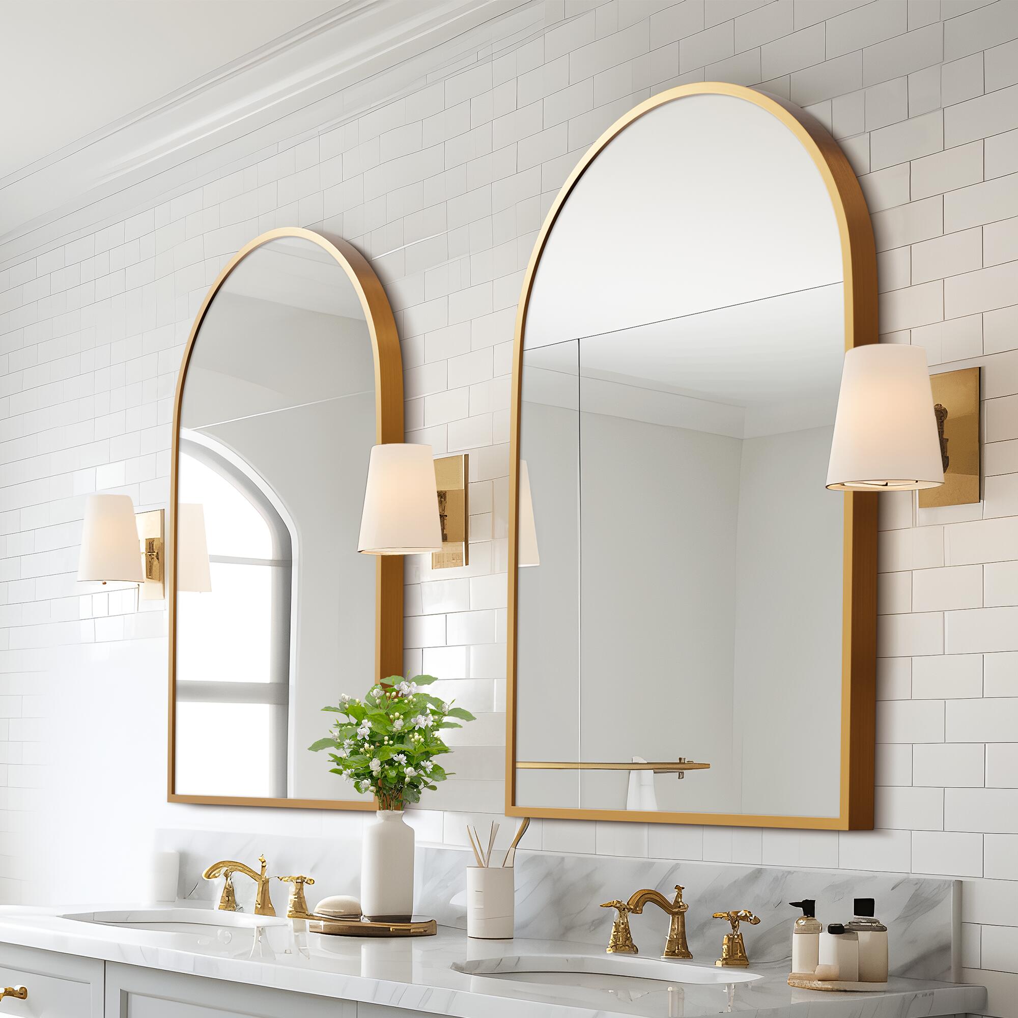 Feronia Classic Arched Bathroom Vanity Mirrors Set of 2, Gold, large