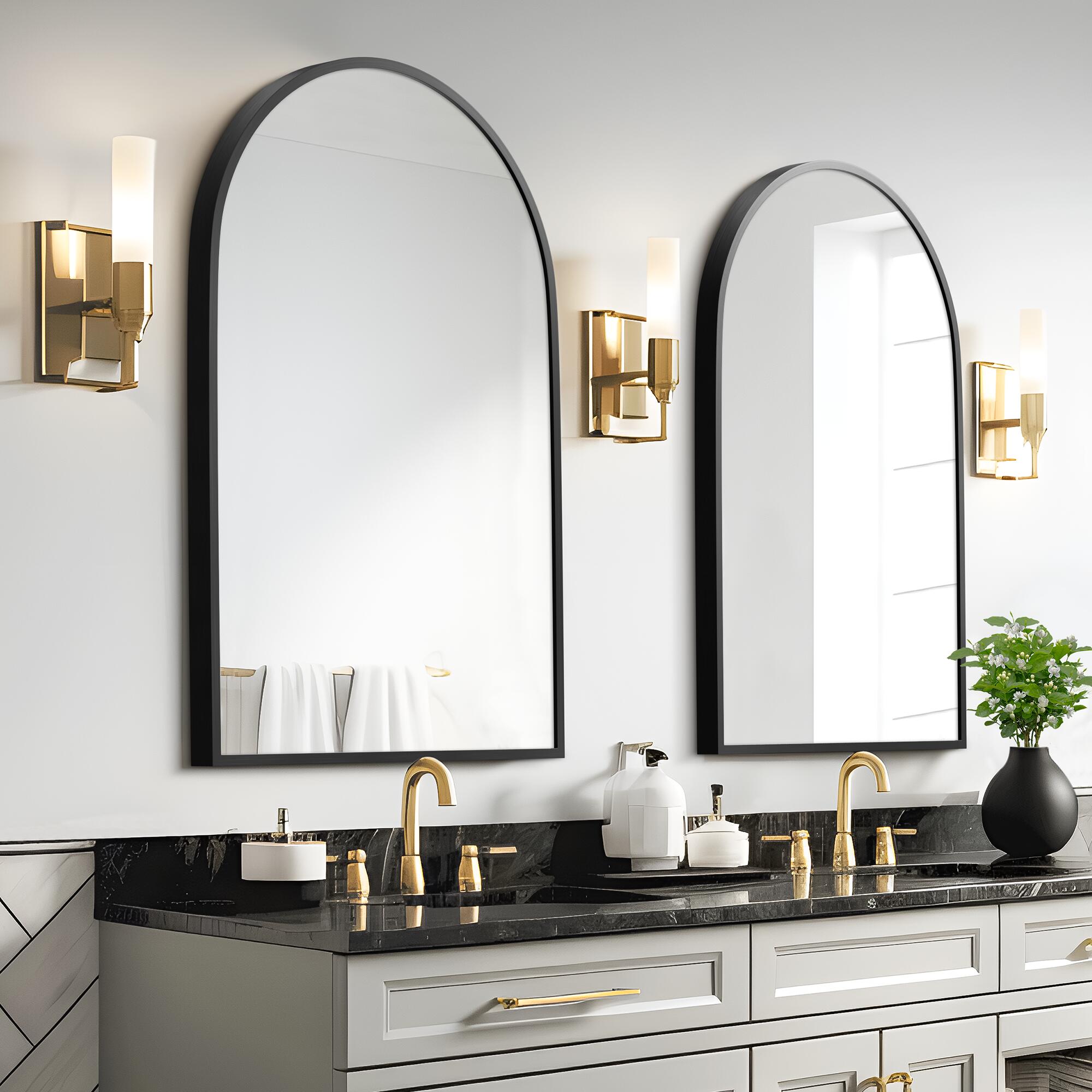 Feronia Classic Arched Bathroom Vanity Mirrors Set of 2, Black, large