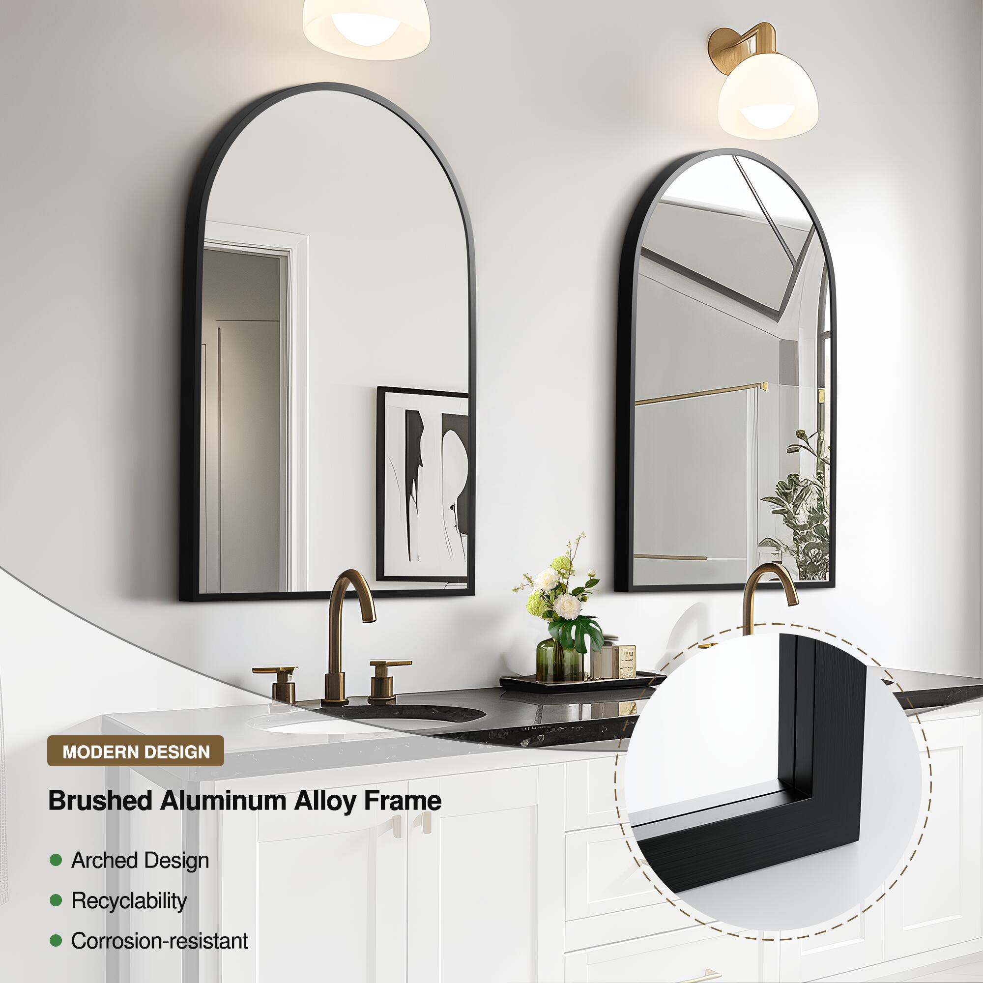 Feronia Classic Arched Bathroom Vanity Mirrors Set of 2, Black, large