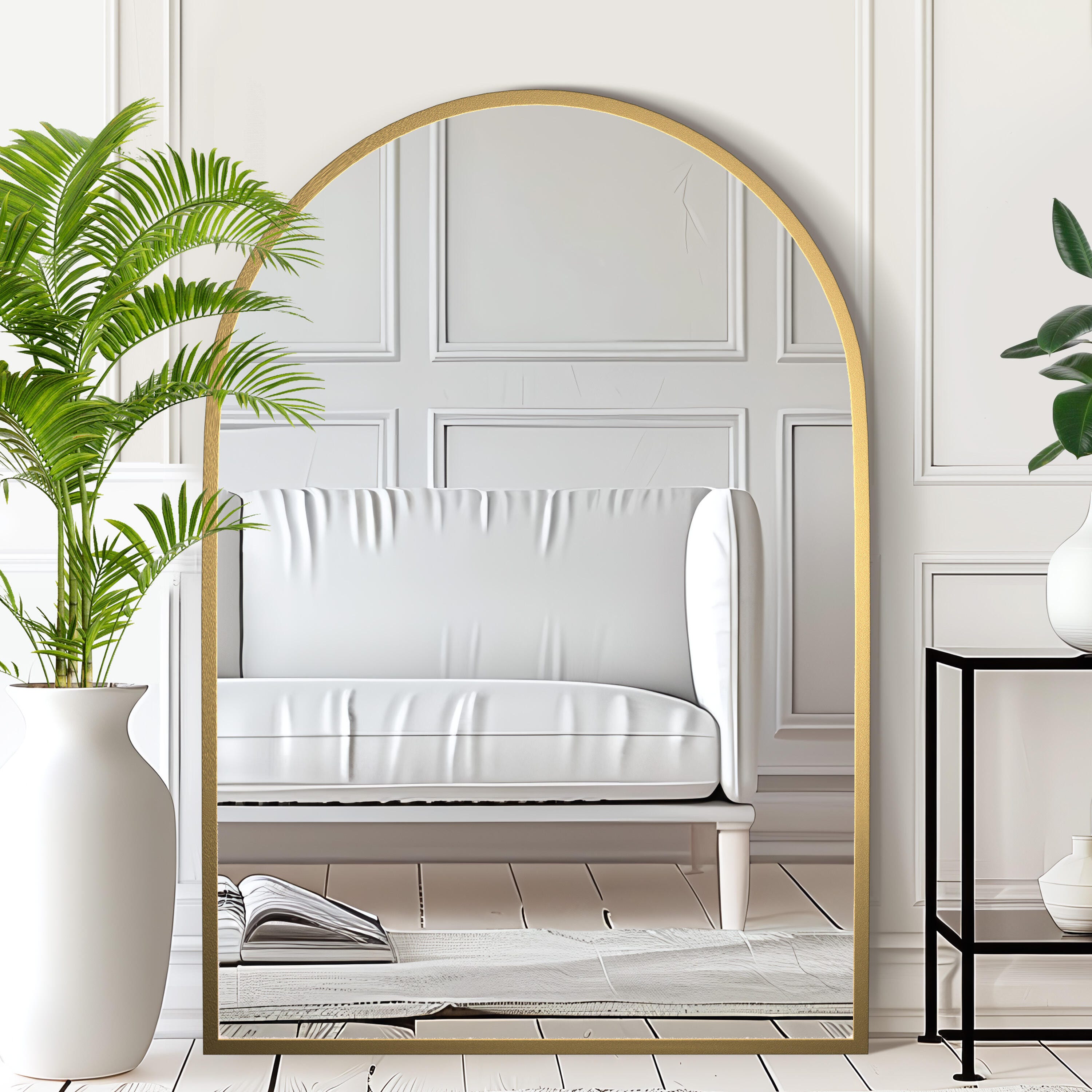 Feronia 38" Arched Bathroom Wall Mirror (Set of 2), Gold, large