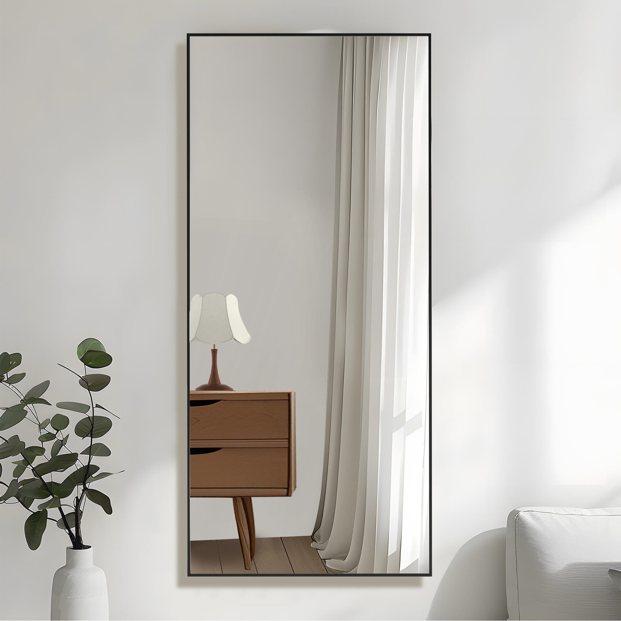 Feronia 79" Rectangular Standing Floor Mirror, Black, rollover