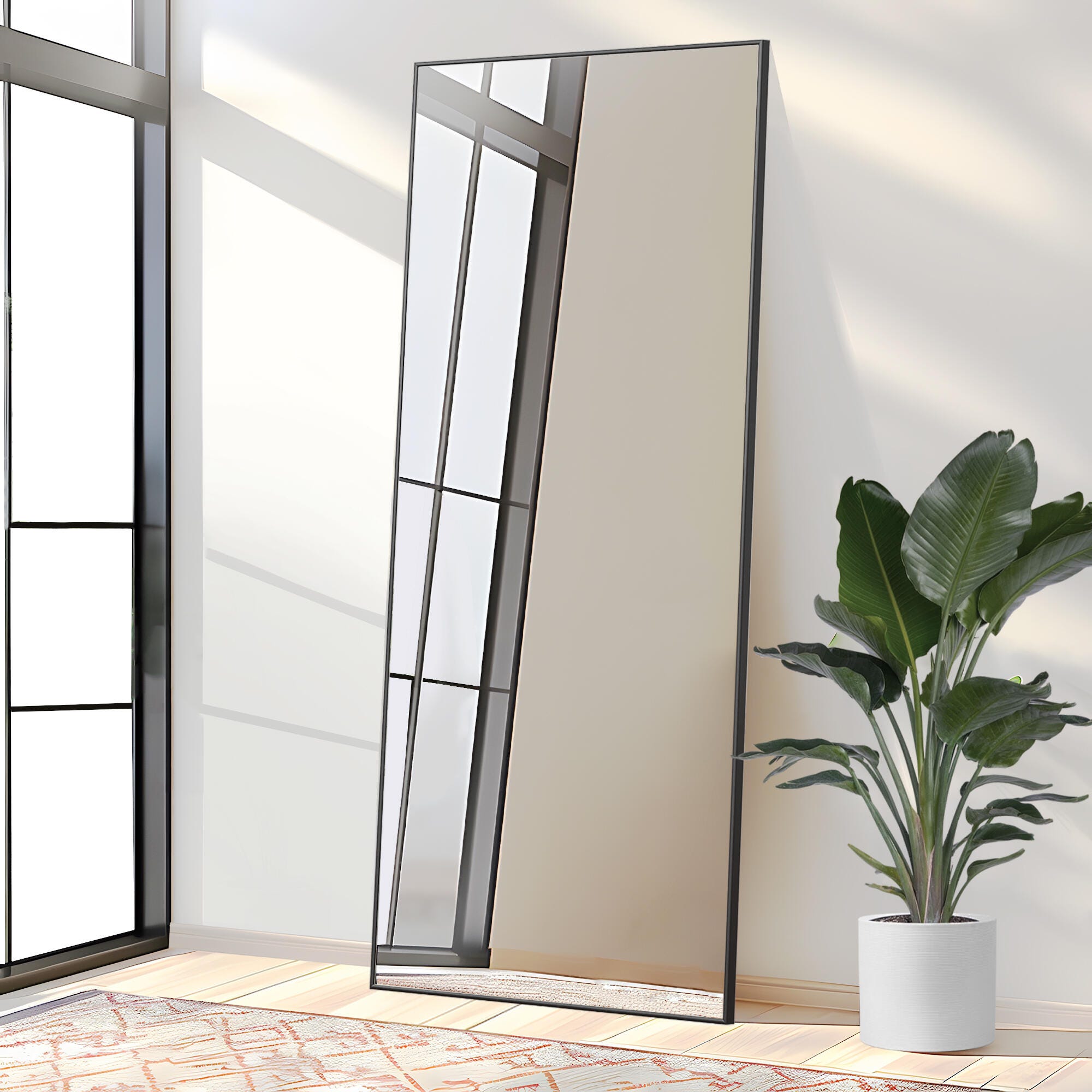 Feronia 79" Rectangular Standing Floor Mirror, Black, large