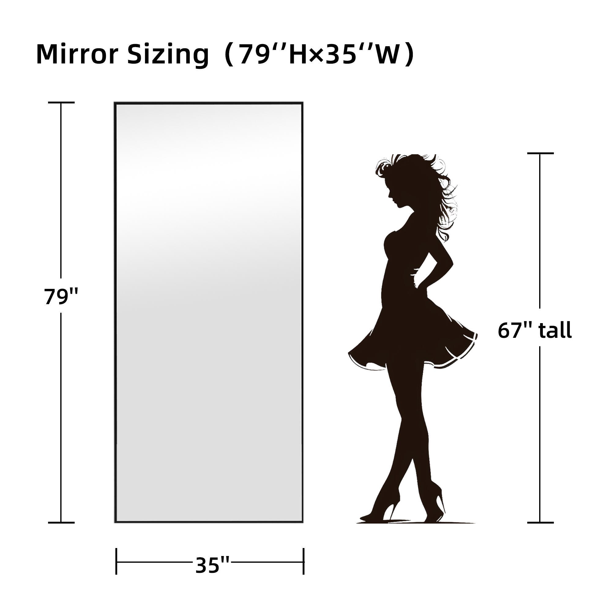 Feronia 79" Rectangular Standing Floor Mirror, Black, large