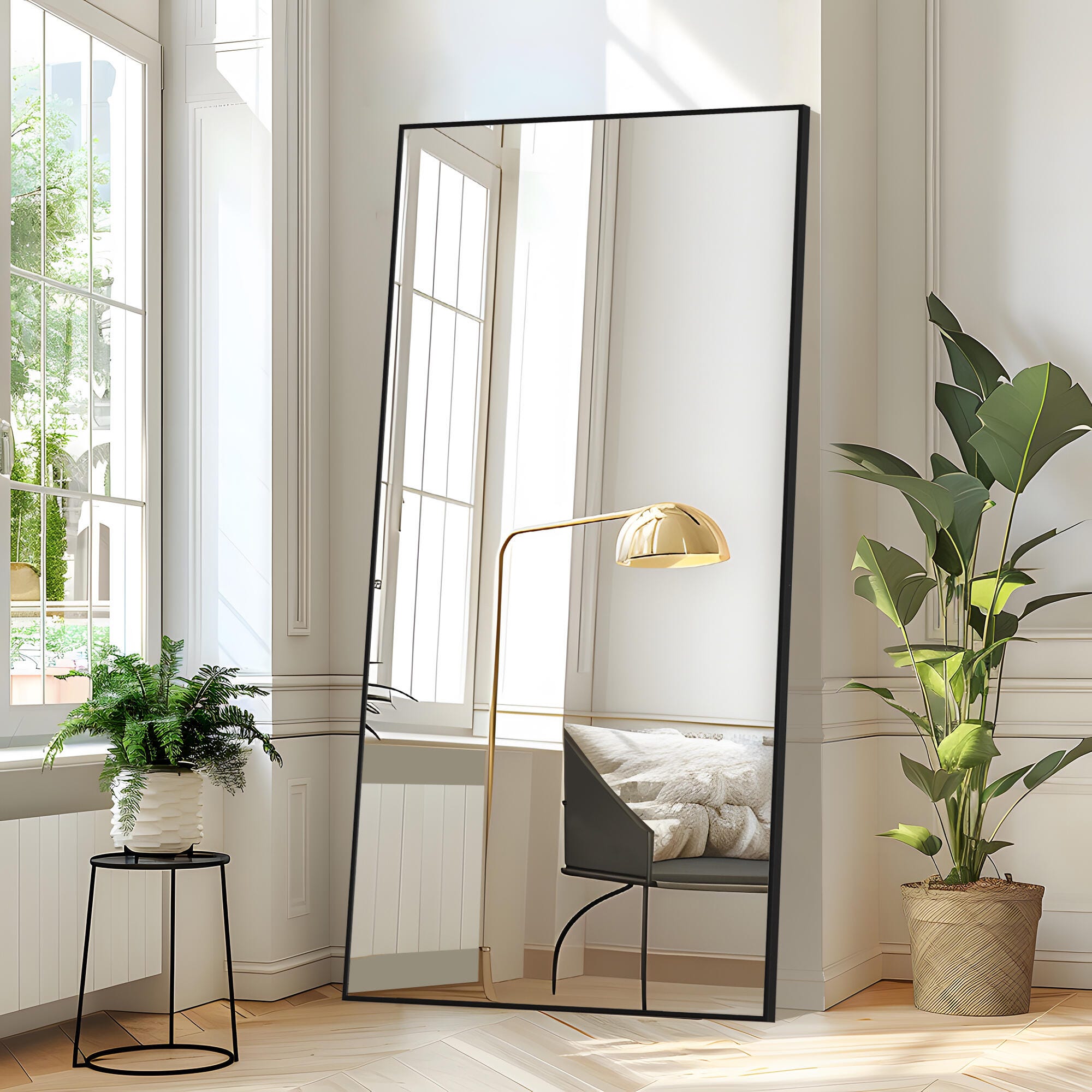 Feronia 75" Rectangular Standing Mirror, Black, large