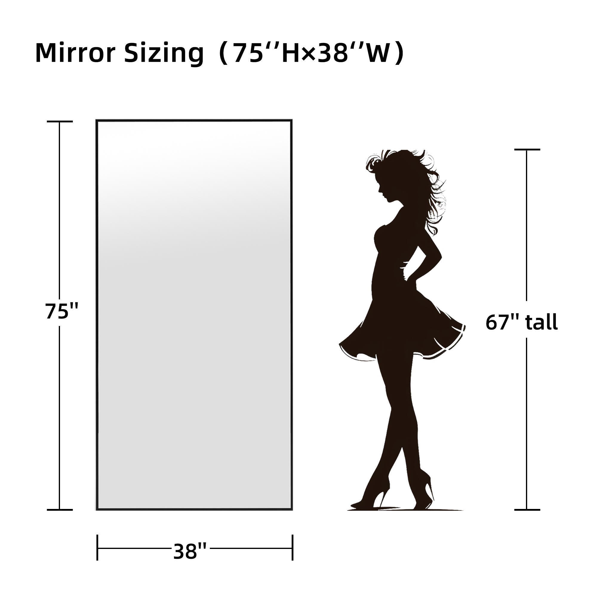 Feronia 75" Rectangular Standing Mirror, Black, large