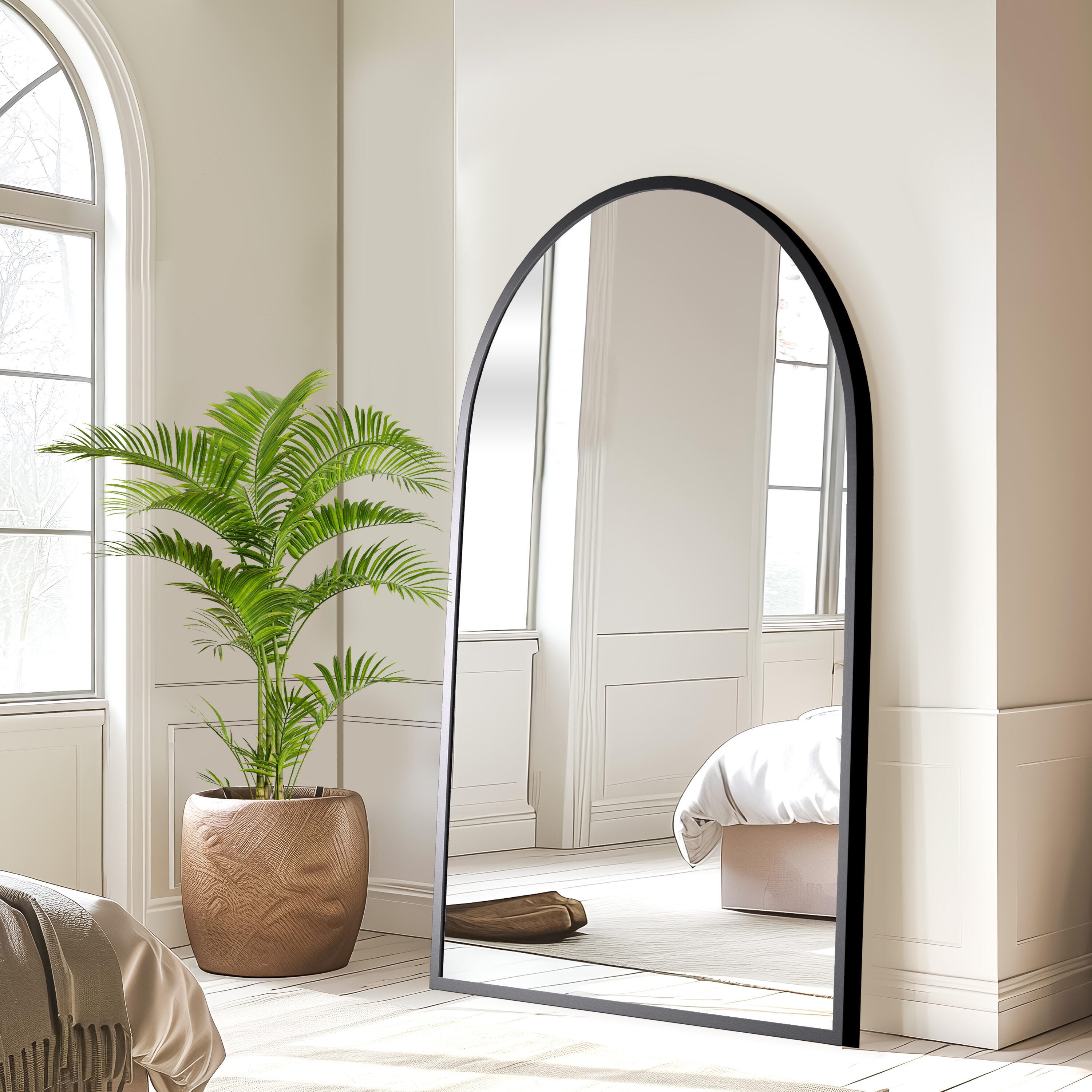 Feronia 38" Arched Bathroom Wall Mirror (Set of 2), Black, large