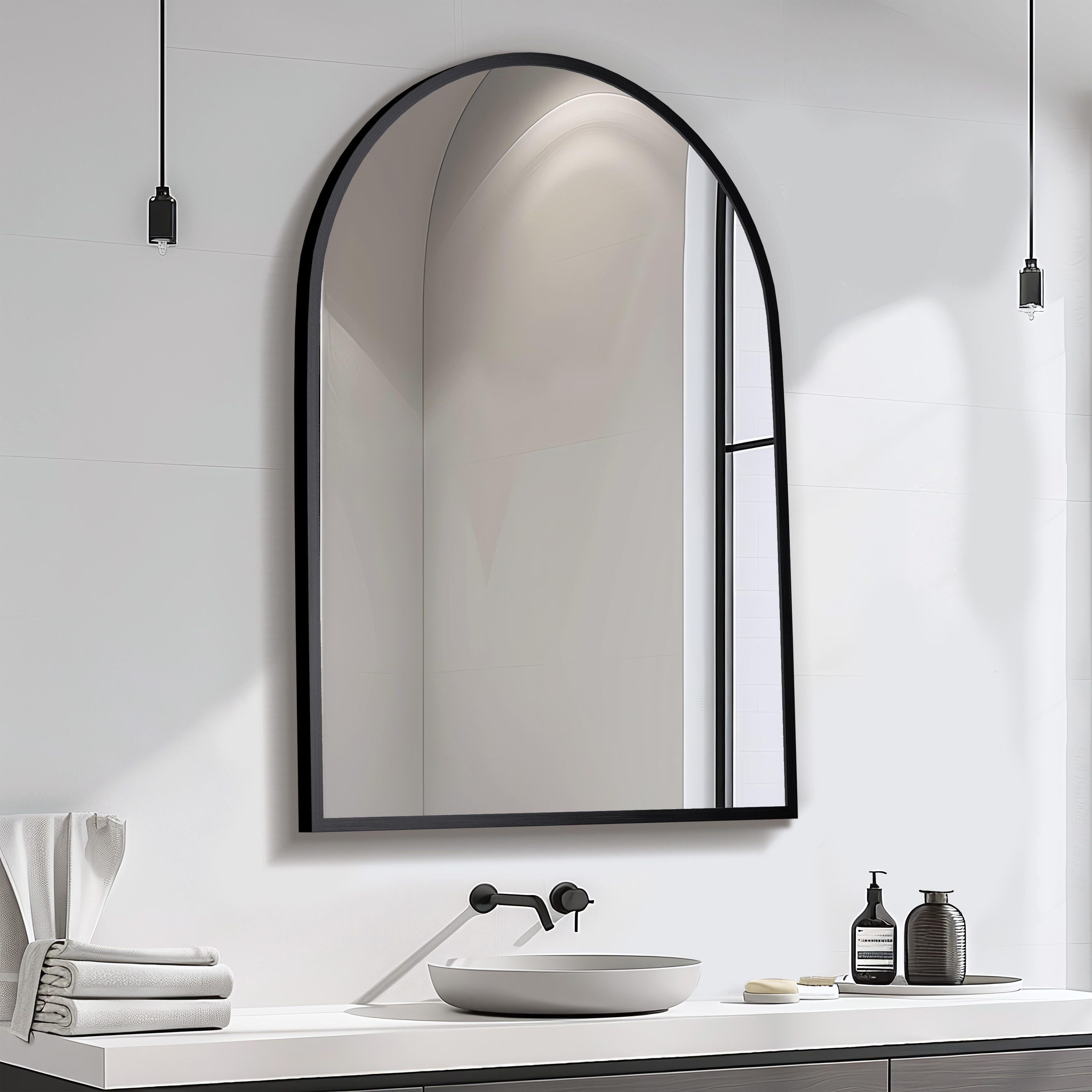 Feronia 32" Arched Bathroom Wall Mirror (Set of 2), Black, large