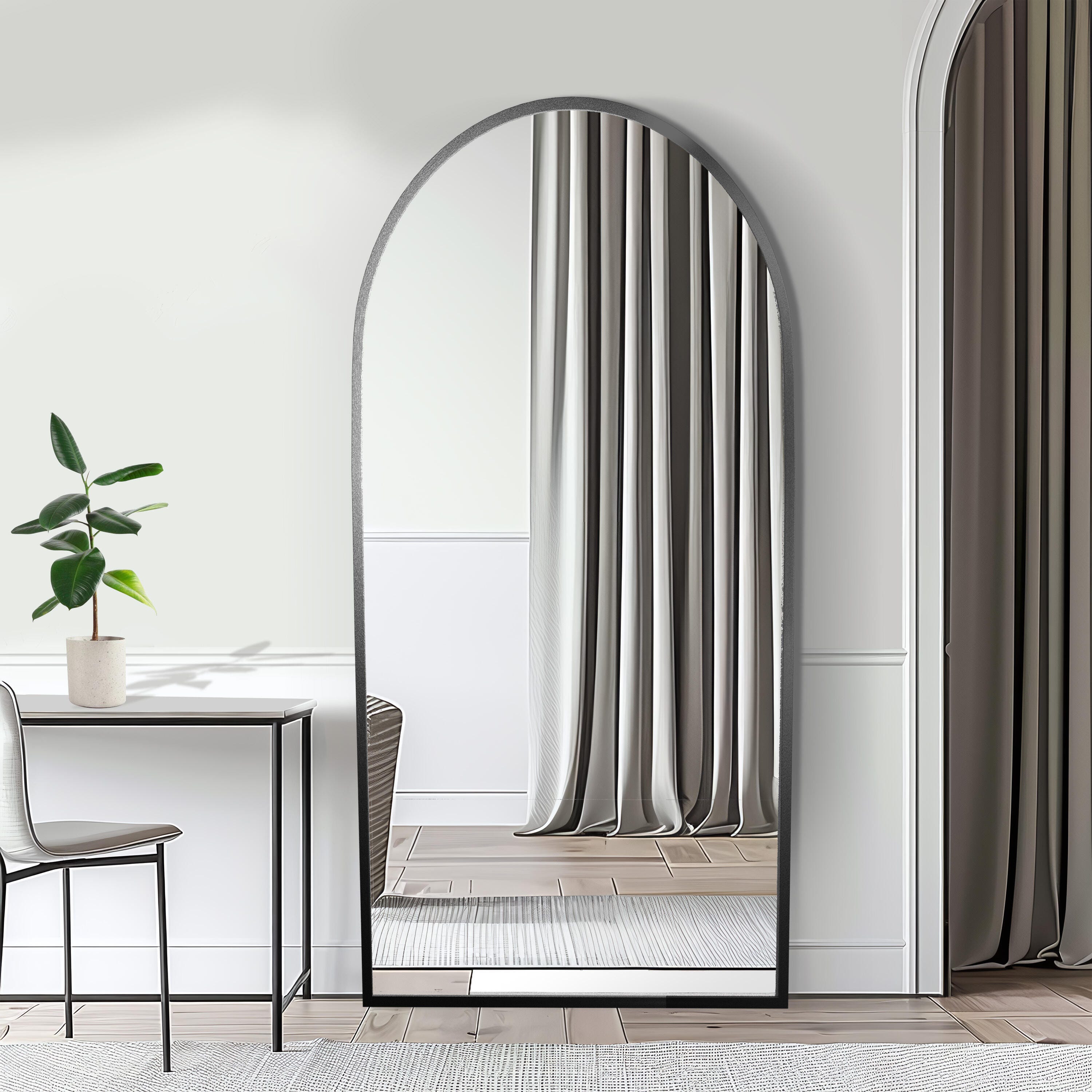 Feronia 47" Arched Bathroom Wall Mirror (Set of 2), Black, rollover
