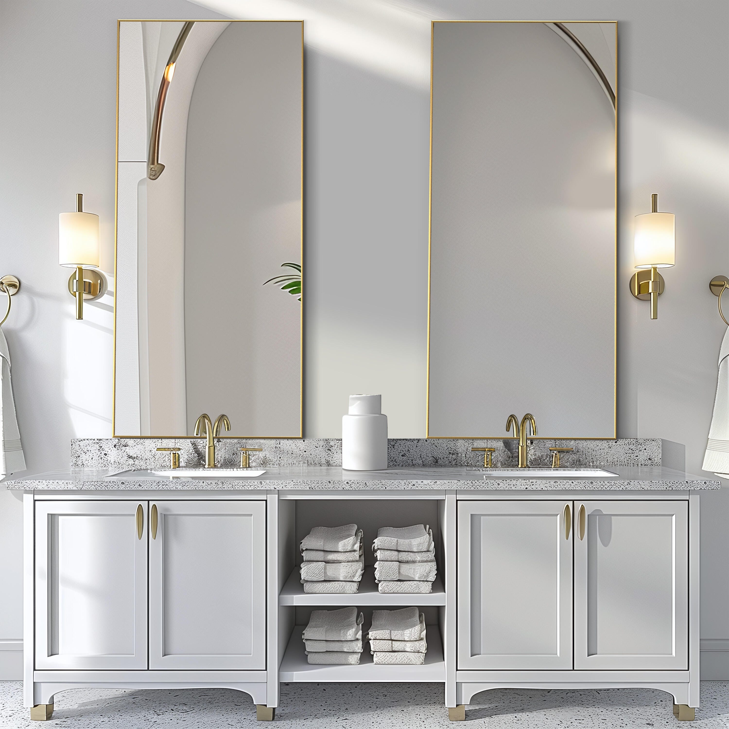 Feronia 47" Rectangular Bathroom Wall Mirror (Set of 2), Gold, rollover