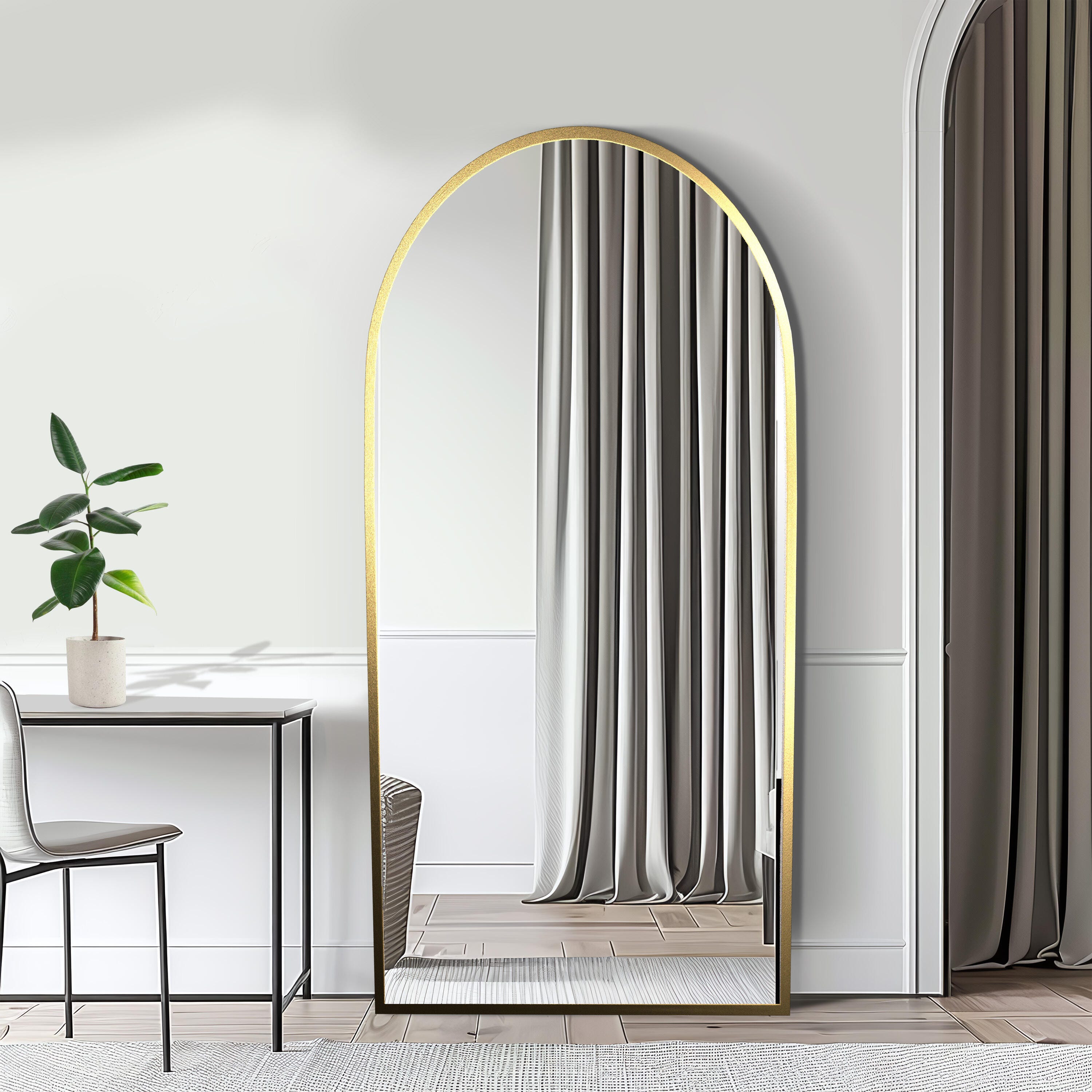 Feronia 47" Arched Bathroom Wall Mirror (Set of 2), Gold, large