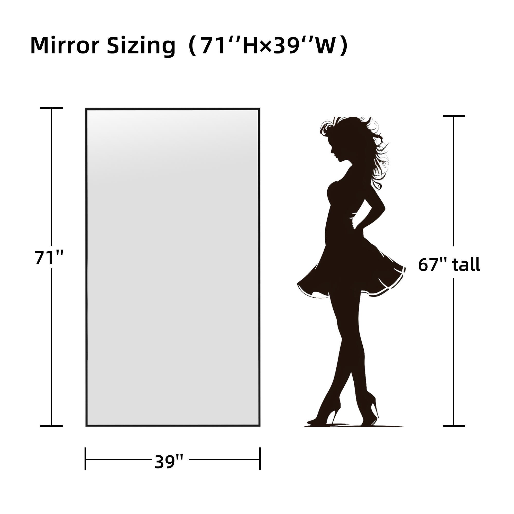 Feronia 71" Rectangular Standing Wall Mirror, Black, large