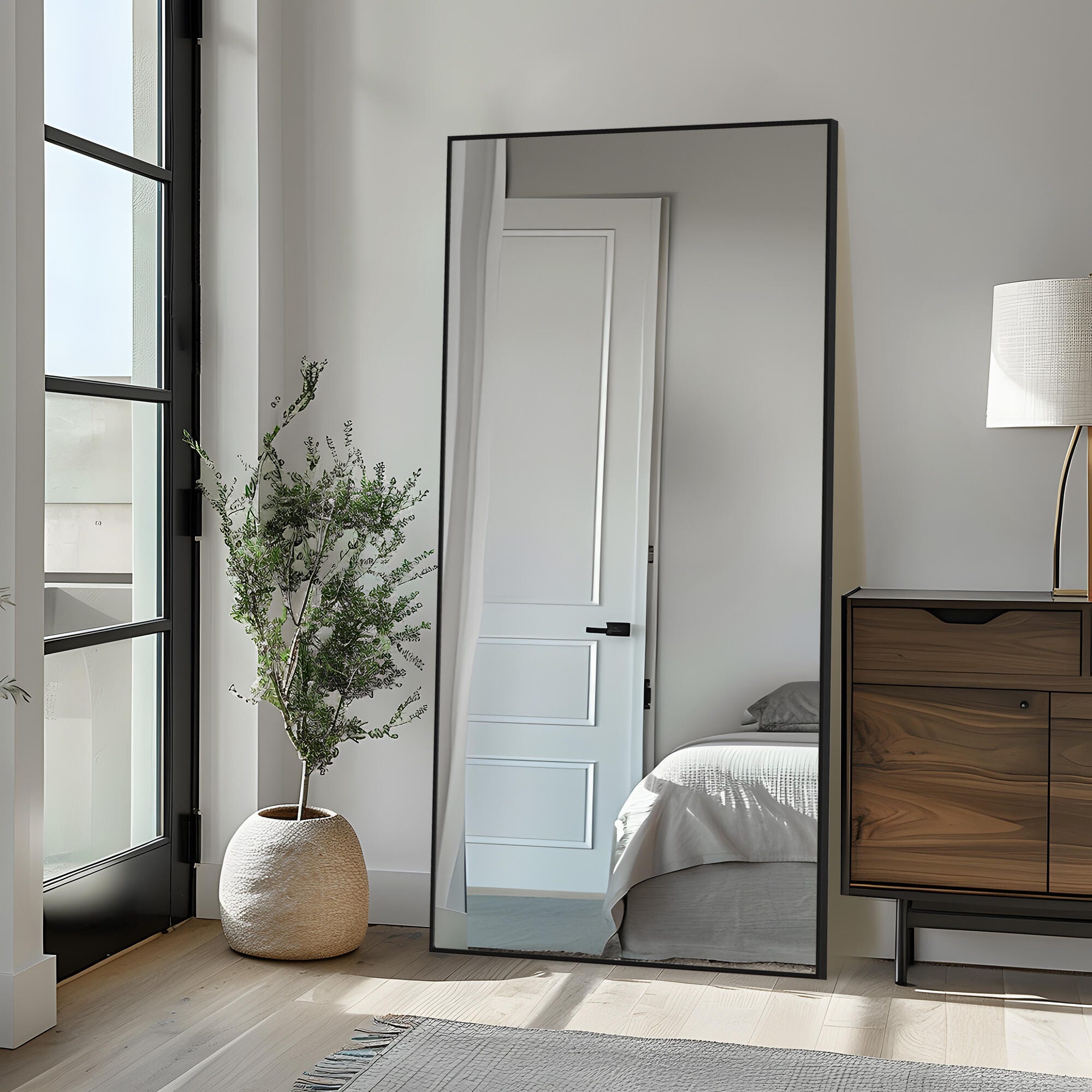Feronia 71" Rectangular Standing Wall Mirror, Black, large