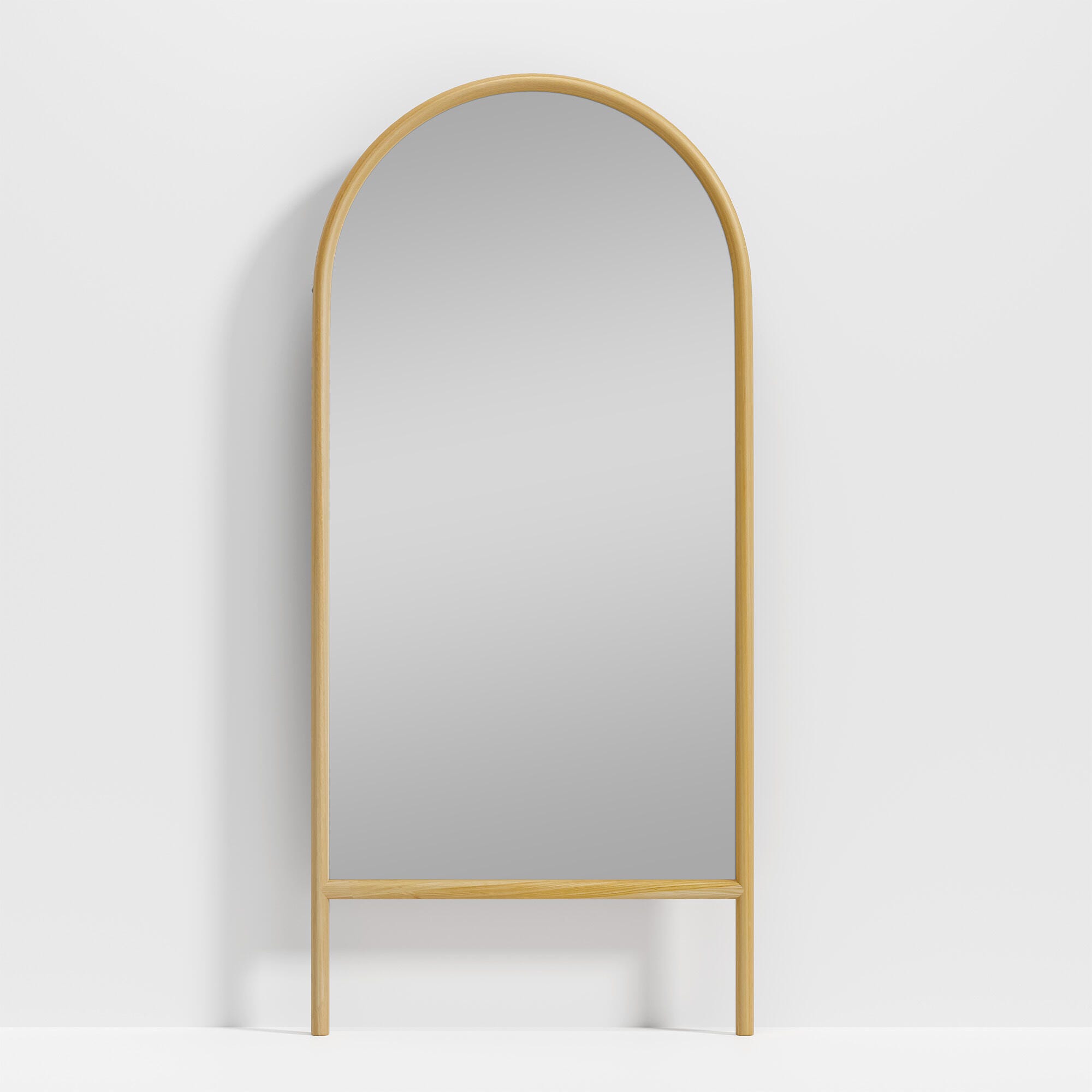 Dulcea 71" Ladder Arched Floor Mirror, Brown, large