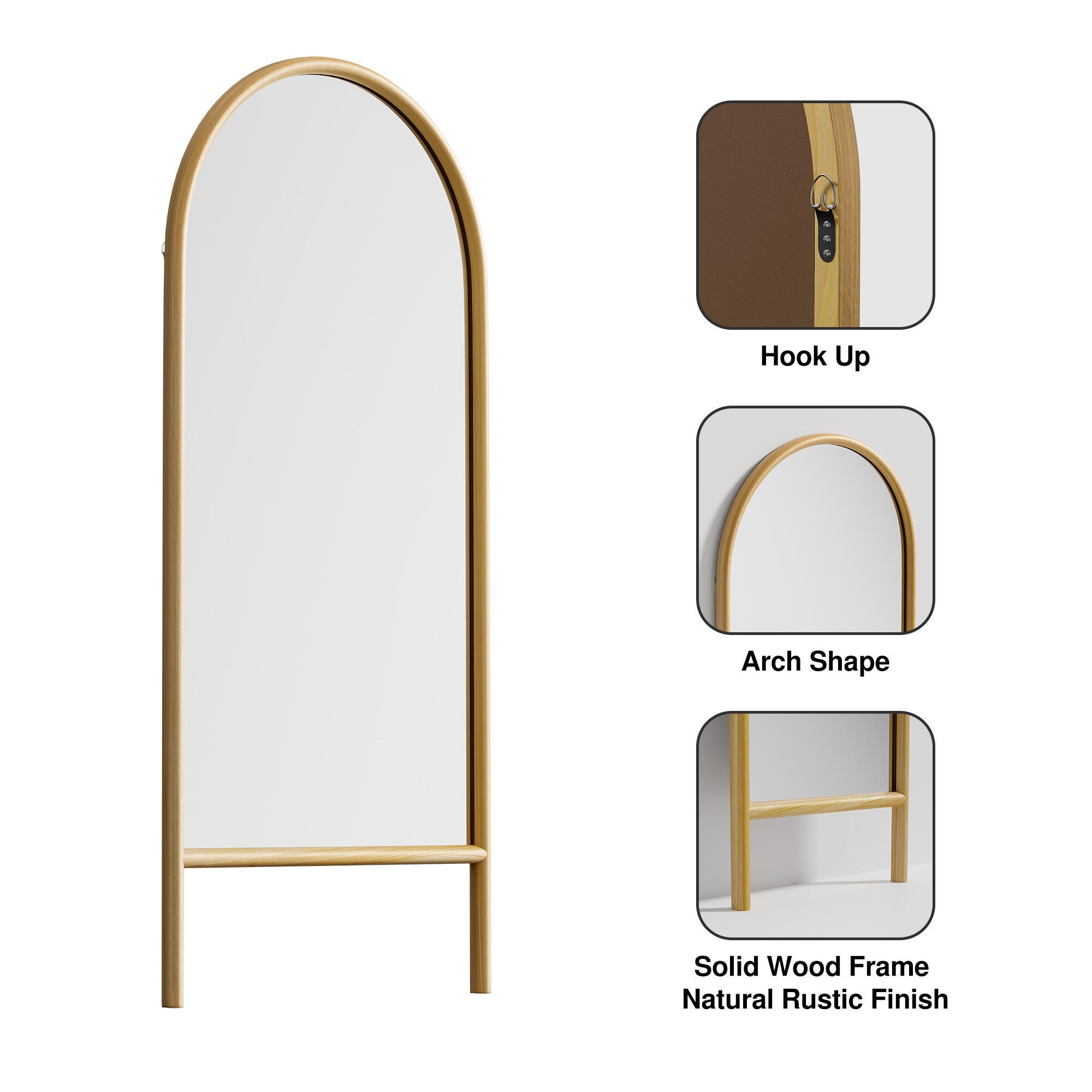 Dulcea 71" Ladder Arched Floor Mirror, Brown, large