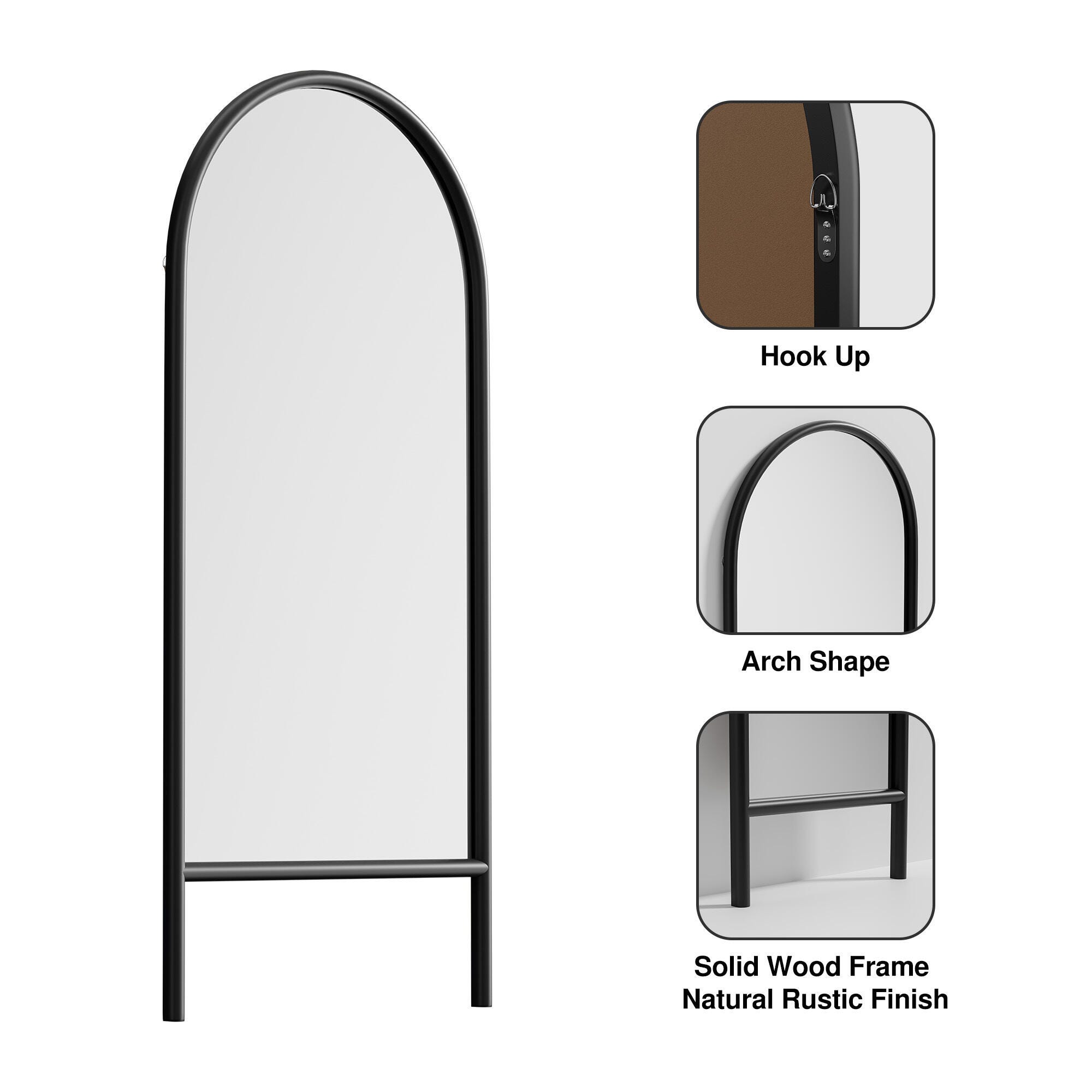 Dulcea 71" Ladder Arched Floor Mirror, Black, large