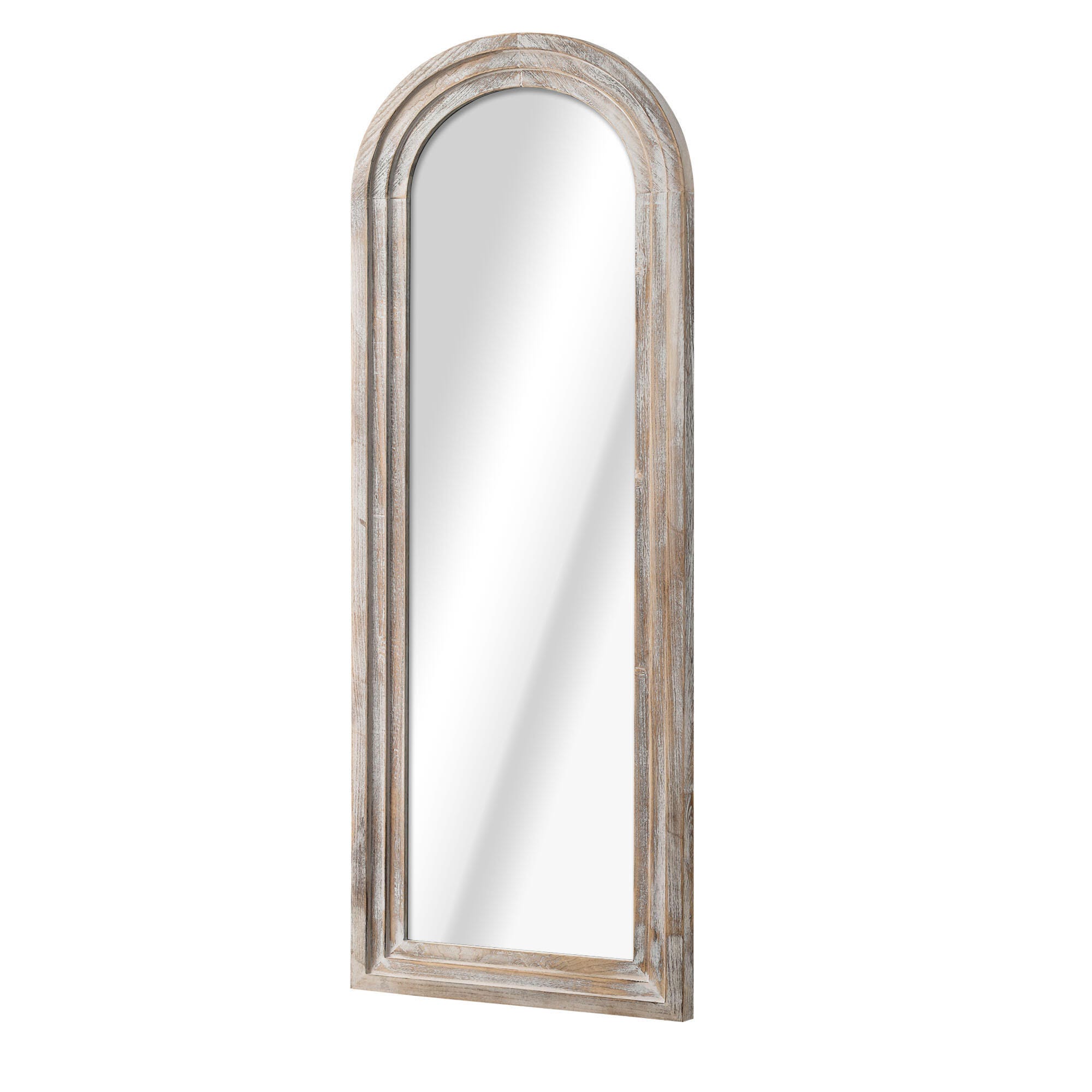 Dulcea 71" Classic Arched Framed Mirror, Weathered White, large