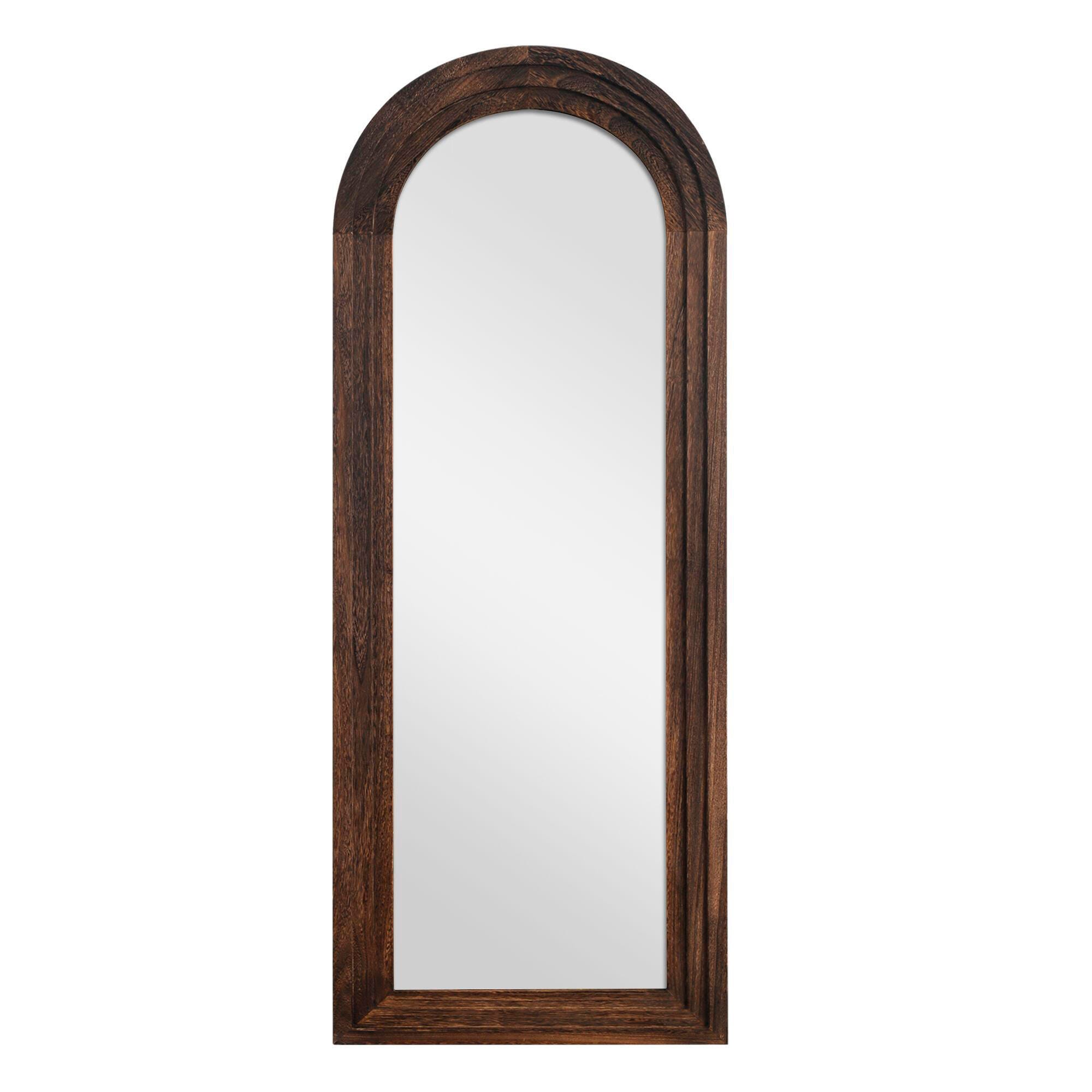 Dulcea 71" Classic Arched Framed Mirror, Brown, large