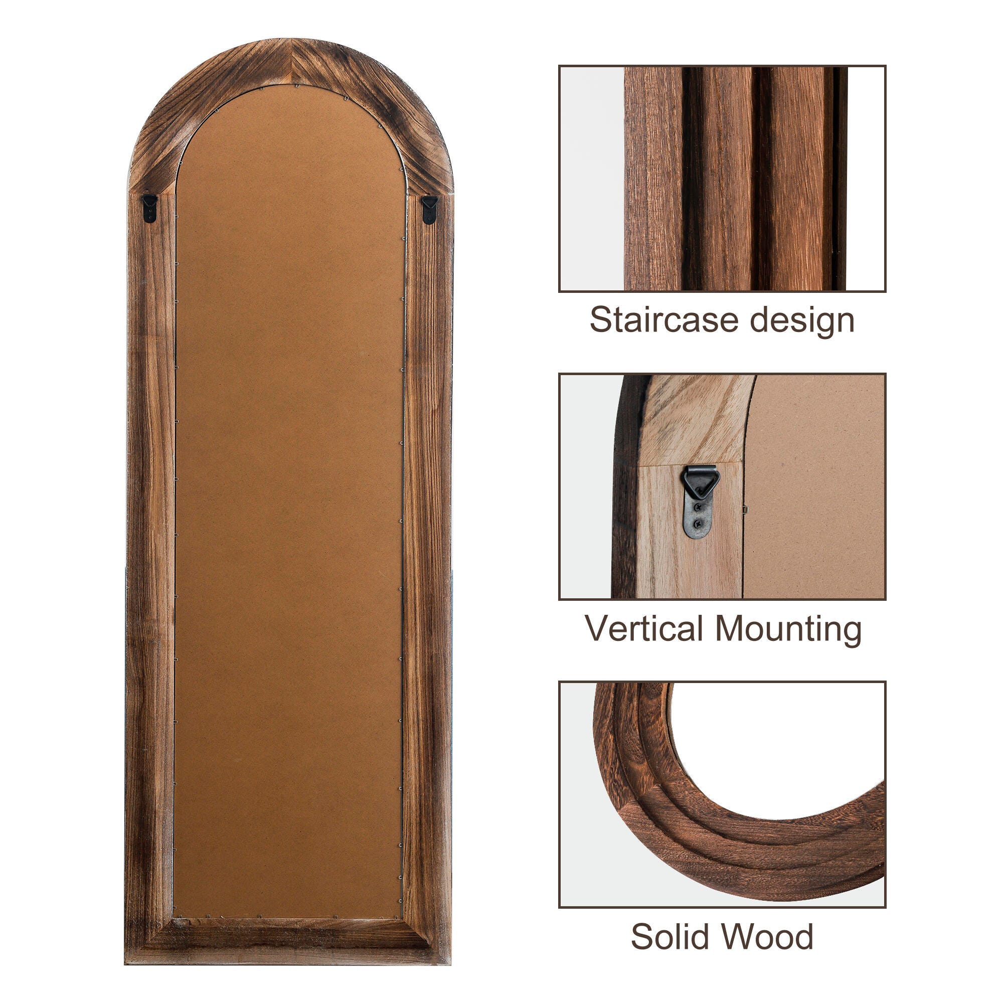 Dulcea 71" Classic Arched Framed Mirror, Brown, large