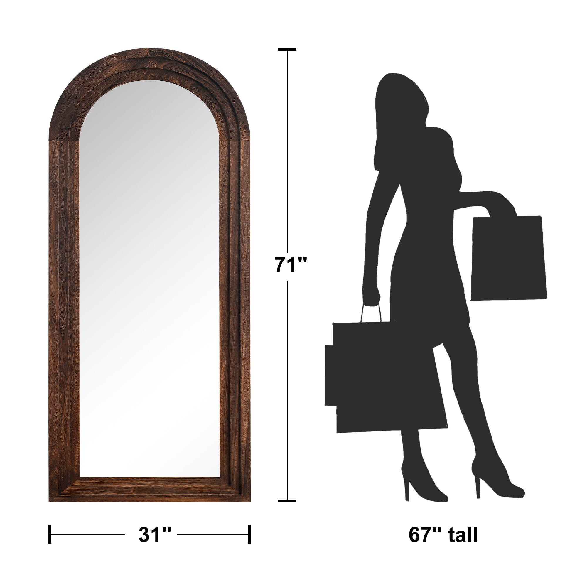 Dulcea 71" Classic Arched Framed Mirror, Brown, large