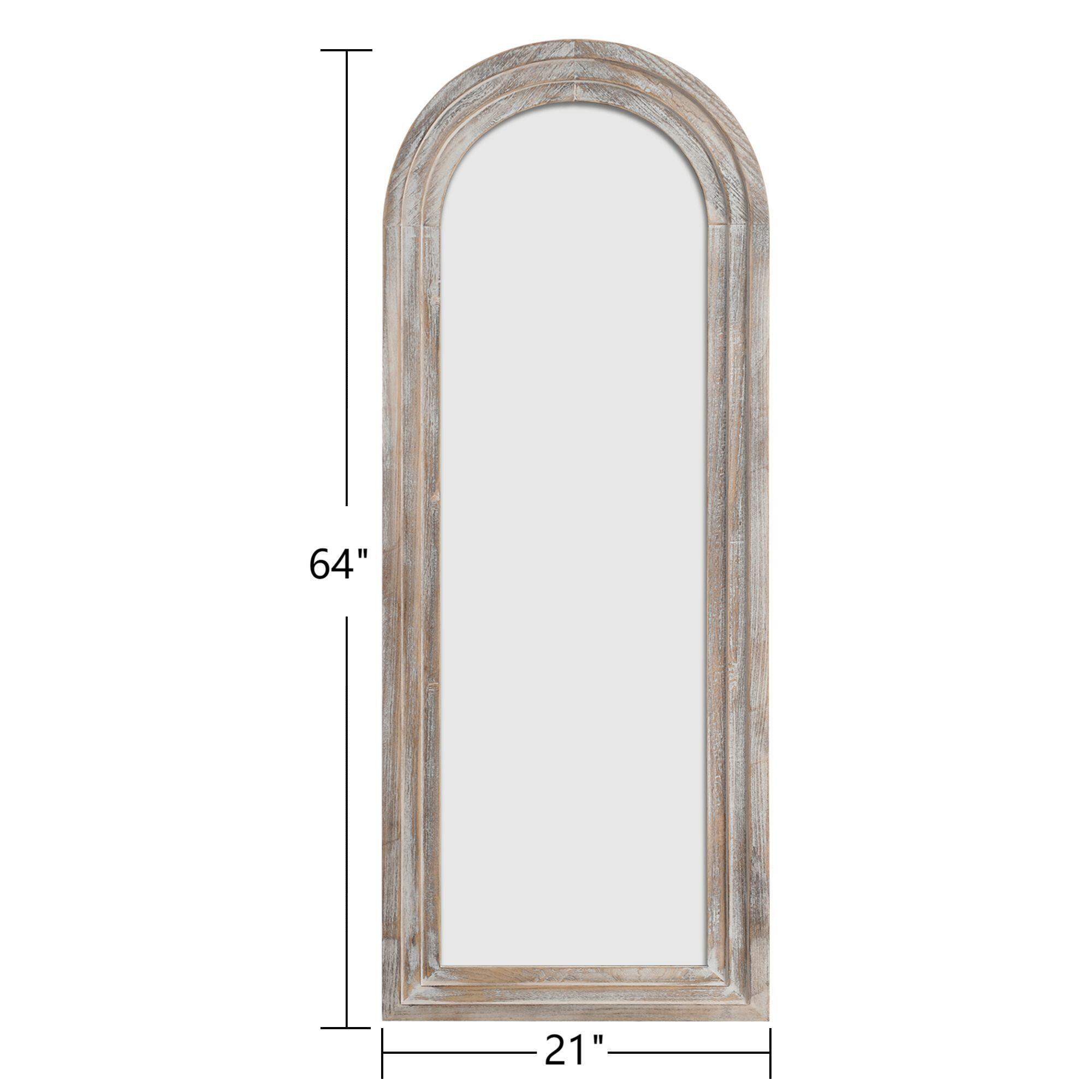 Dulcea 64" Classic Arched Framed Mirror, Weathered White, large
