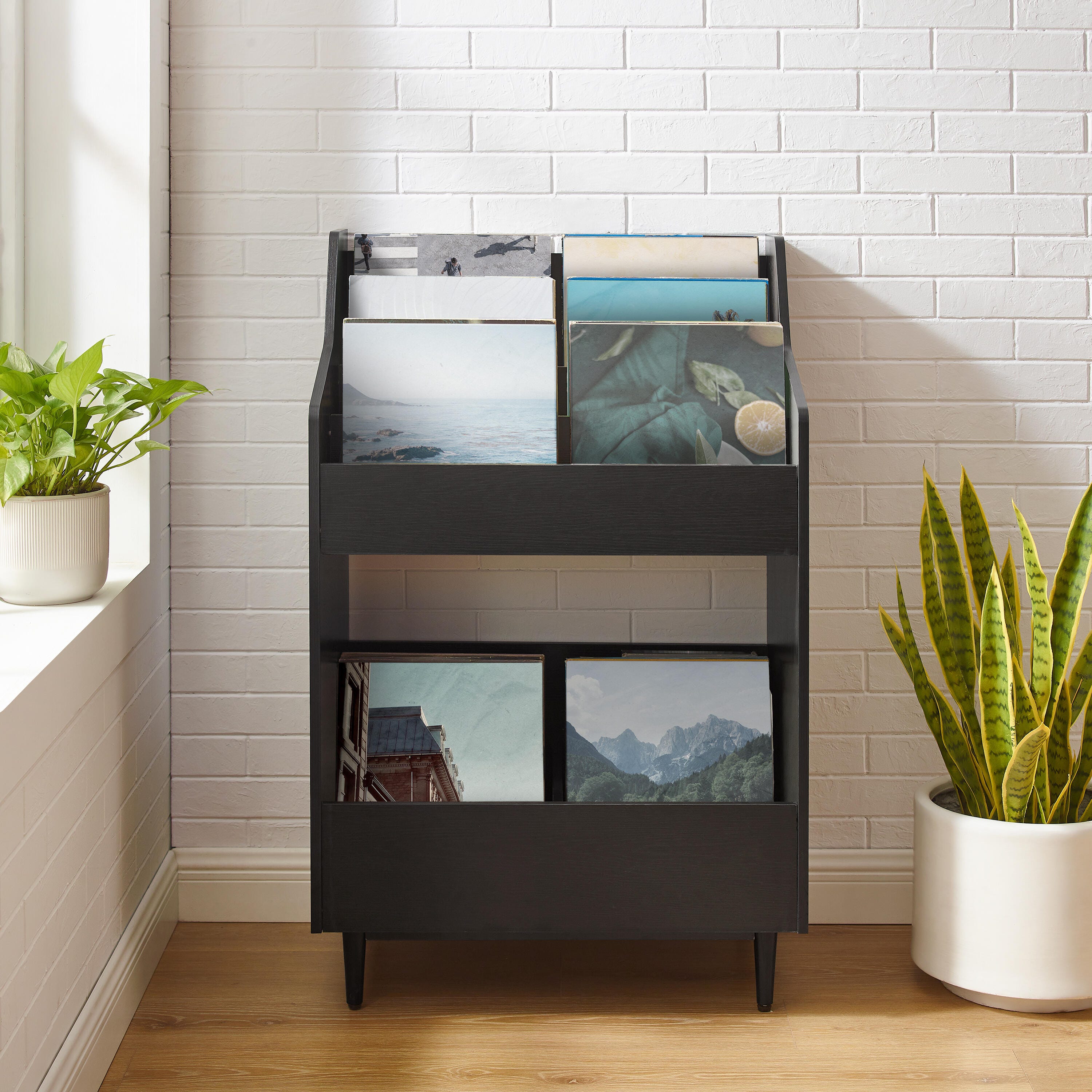 Crosley Furniture Liam Record Storage Stand, Black, large