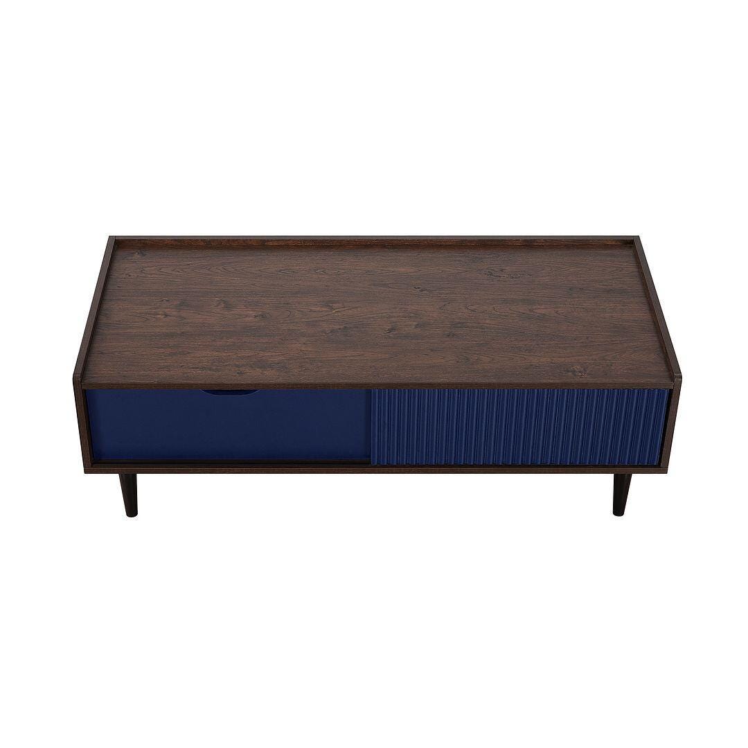 Manhattan Comfort Duane Coffee Table, Dark Brown/Navy Blue, large
