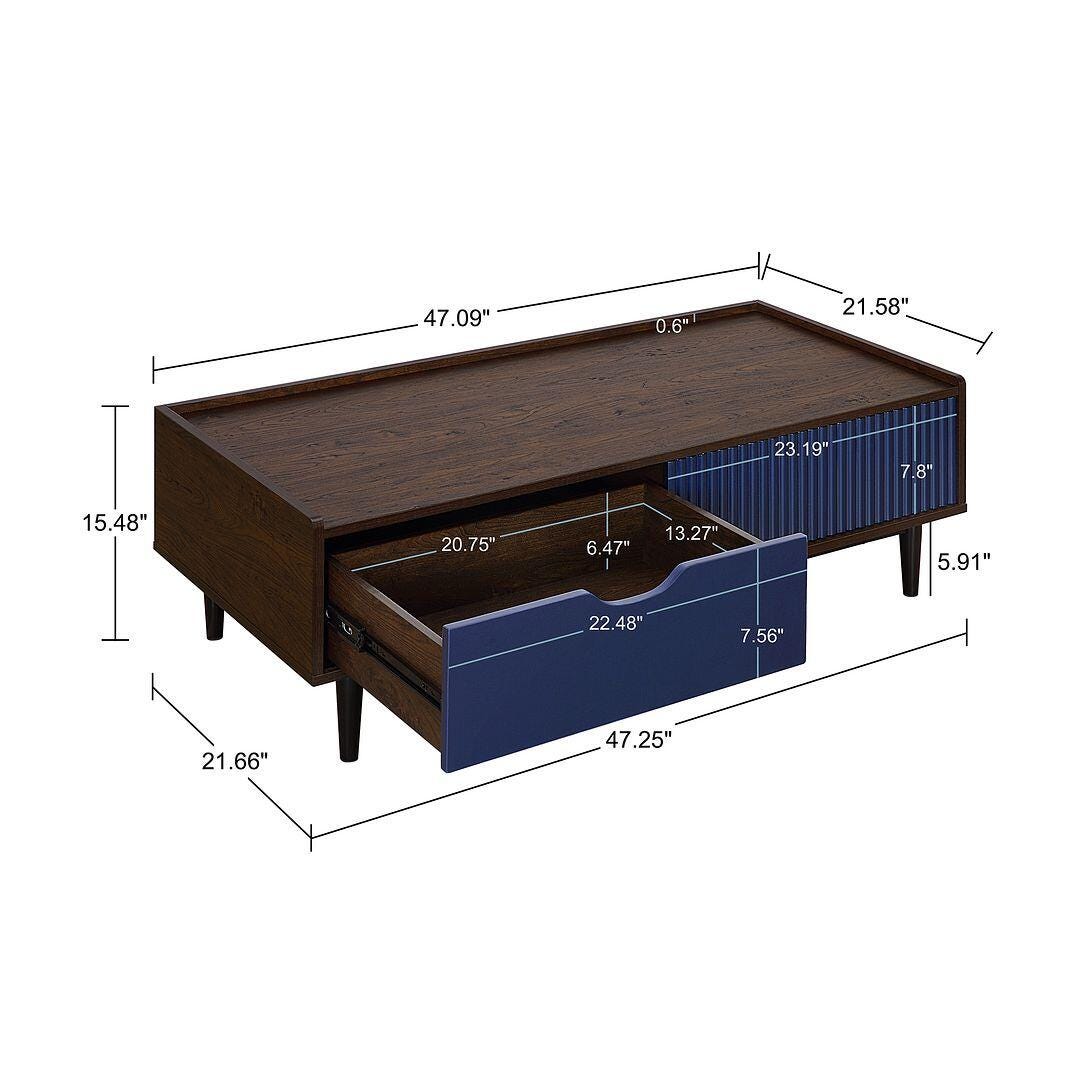 Manhattan Comfort Duane Coffee Table, Dark Brown/Navy Blue, large